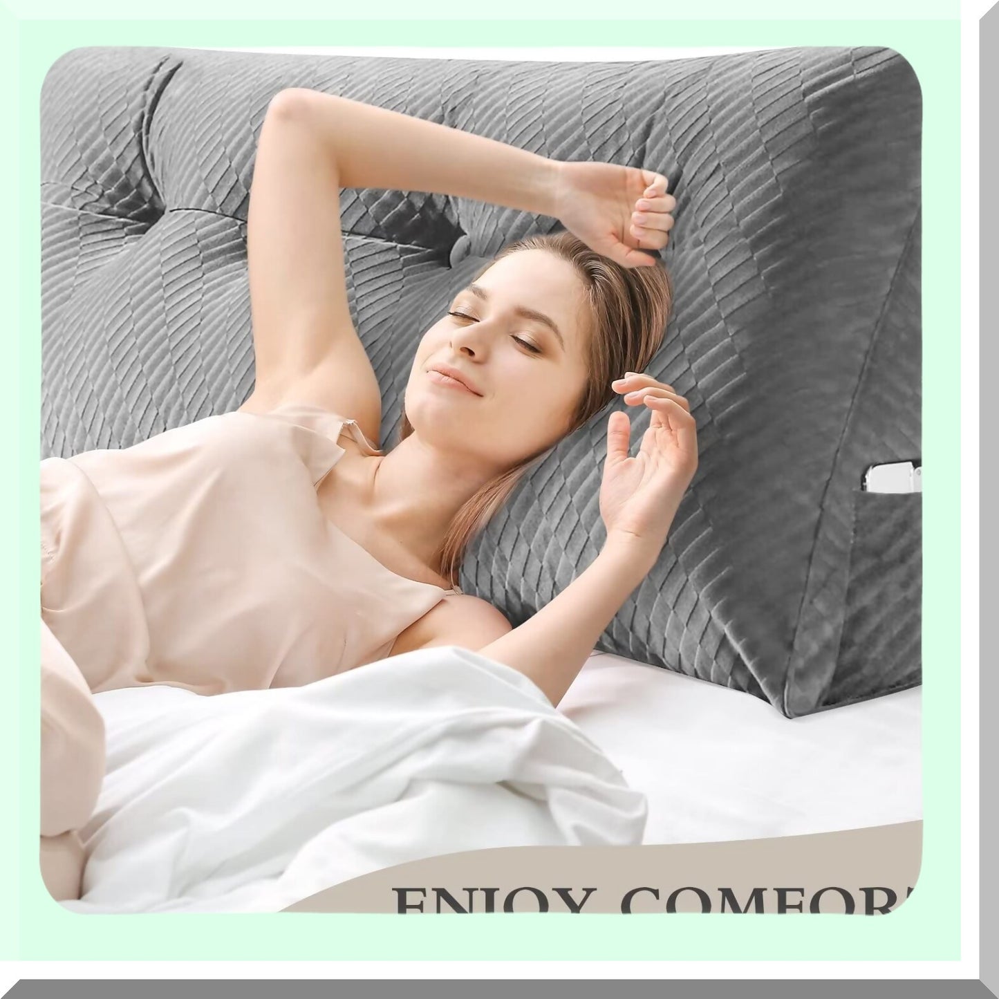 Triangular Backrest Support Pillow - Grey Twin Bed Wedge & Bolster Set for Reading, Positioning, and Day Bunk Bed - Removable Cover Included