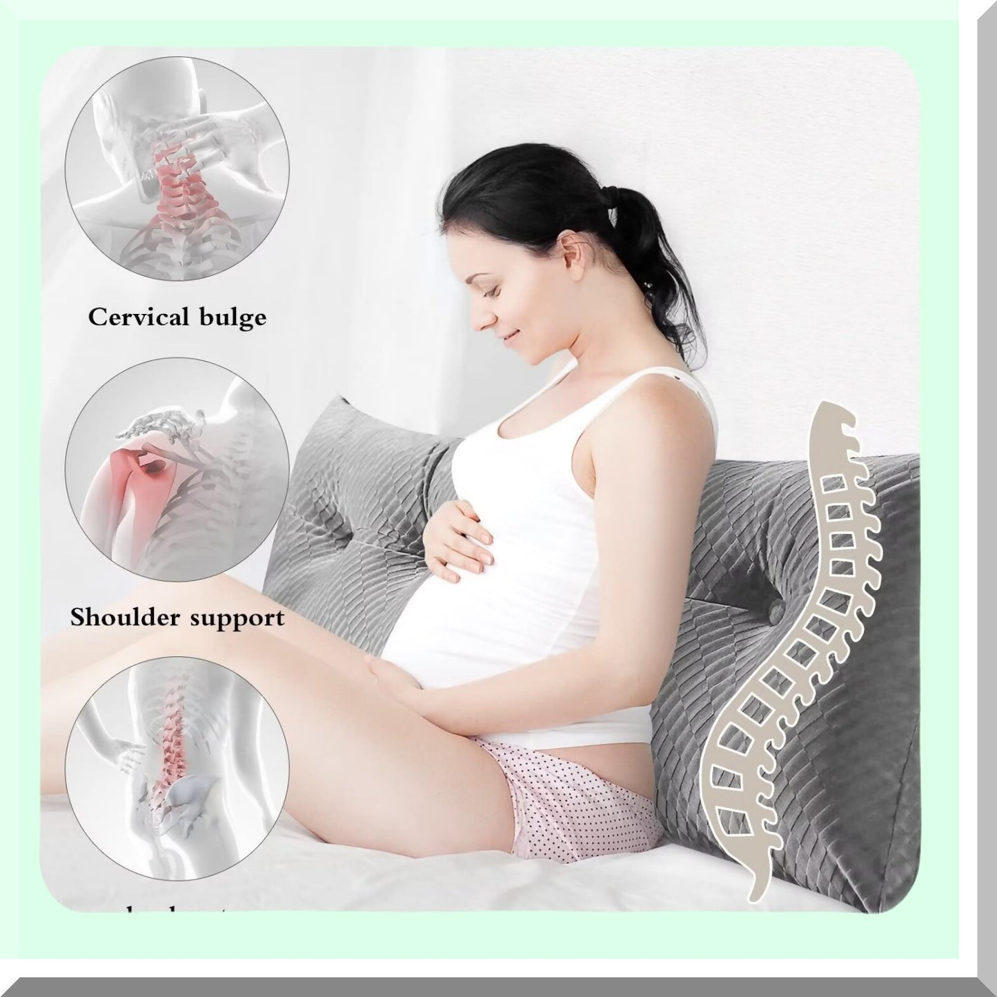 Triangular Backrest Support Pillow - Grey Twin Bed Wedge & Bolster Set for Reading, Positioning, and Day Bunk Bed - Removable Cover Included