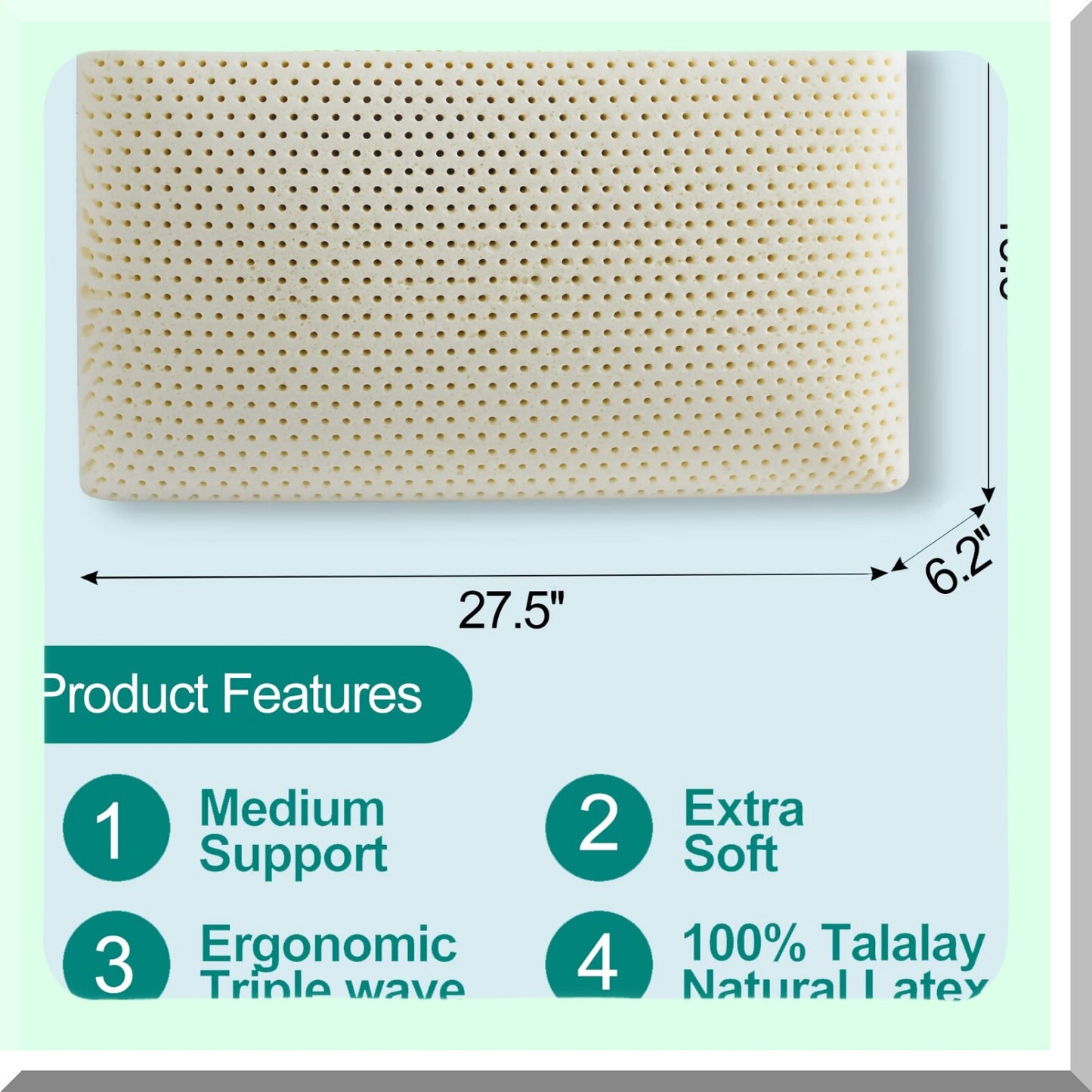 Luxury Natural Latex Queen Pillow - Soft & Supportive for Side, Back, Stomach Sleepers - Breathable Cotton Cover - Talalay Comfort Sleep Bed Pillow