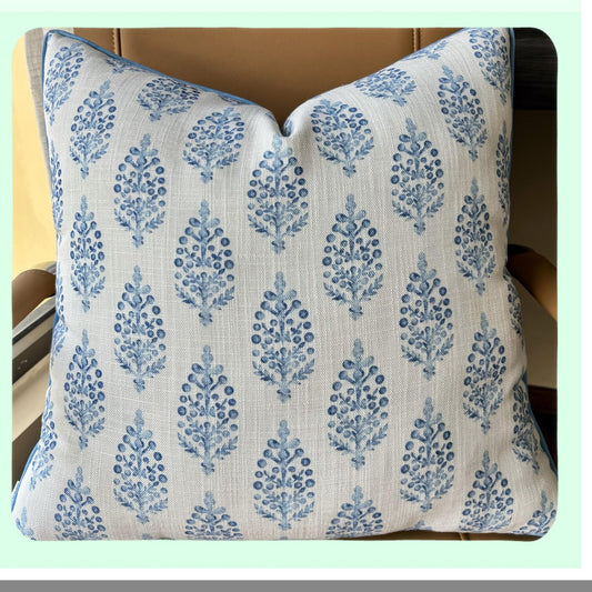 Blue Paisley Square Throw Pillow Cover - Farmhouse Decor Accent for Sofa, Chair, Couch & Bedroom - 22x22 Inches - Living Room Cushion Case