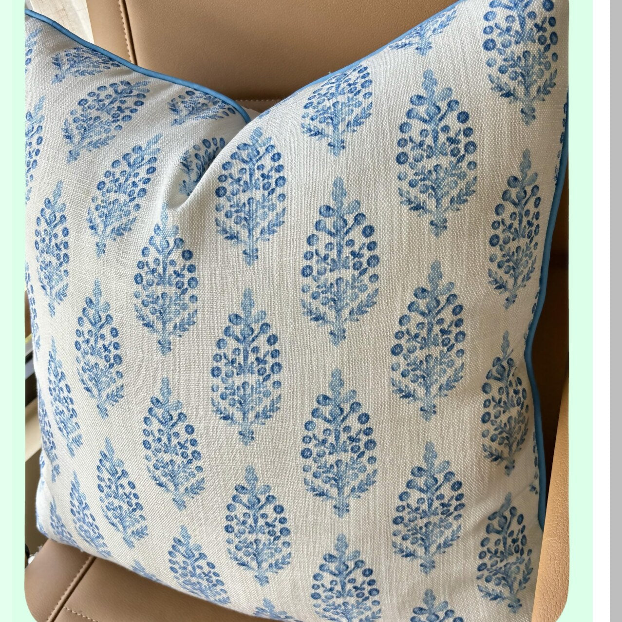 Blue Paisley Square Throw Pillow Cover - Farmhouse Decor Accent for Sofa, Chair, Couch & Bedroom - 22x22 Inches - Living Room Cushion Case