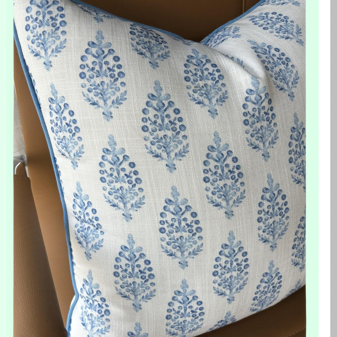 Blue Paisley Square Throw Pillow Cover - Farmhouse Decor Accent for Sofa, Chair, Couch & Bedroom - 22x22 Inches - Living Room Cushion Case