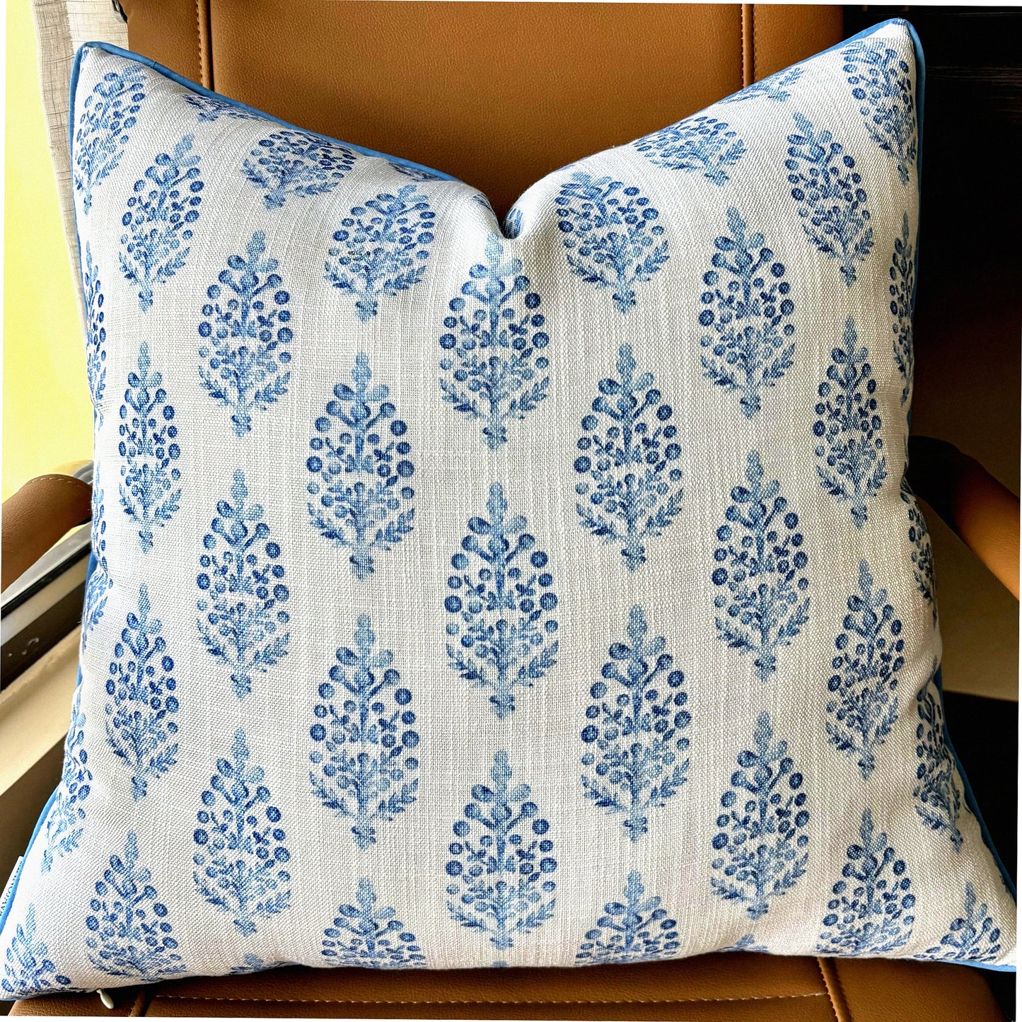 Blue Paisley Square Throw Pillow Cover - Farmhouse Decor Accent for Sofa, Chair, Couch & Bedroom - 22x22 Inches - Living Room Cushion Case