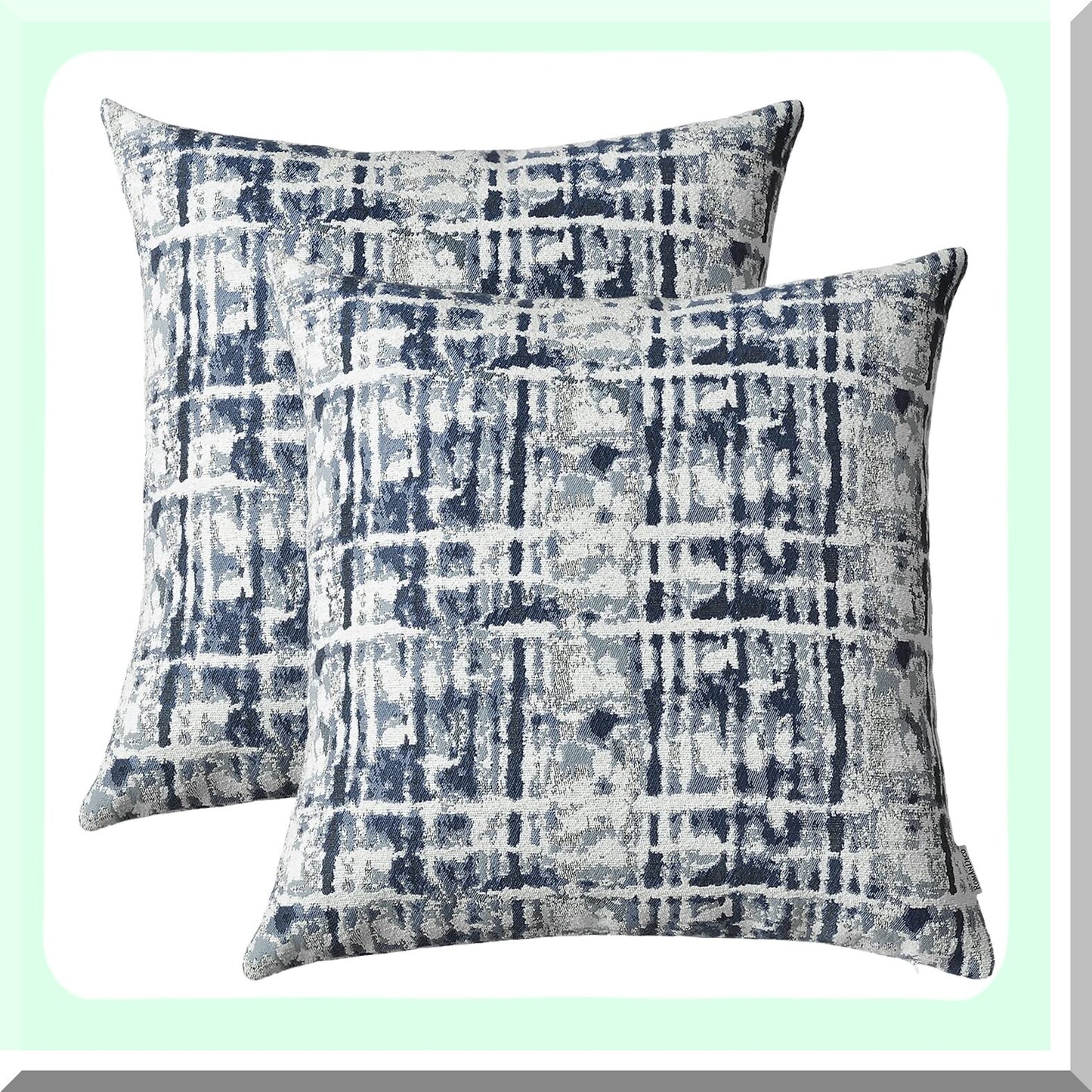 Navy Blue Striped Jacquard Throw Pillow Covers - Set of 2, 18x18 Inch Decorative Cushion Cases for Couch, Sofa, Bedroom - Soft & Stylish Home Decor Accessory