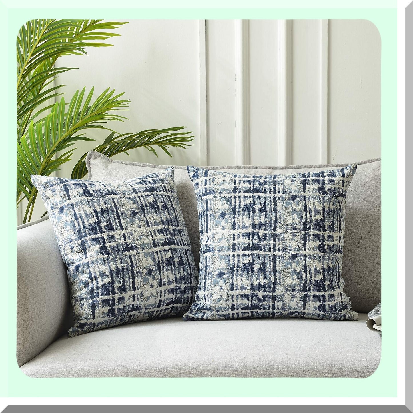 Navy Blue Striped Jacquard Throw Pillow Covers - Set of 2, 18x18 Inch Decorative Cushion Cases for Couch, Sofa, Bedroom - Soft & Stylish Home Decor Accessory