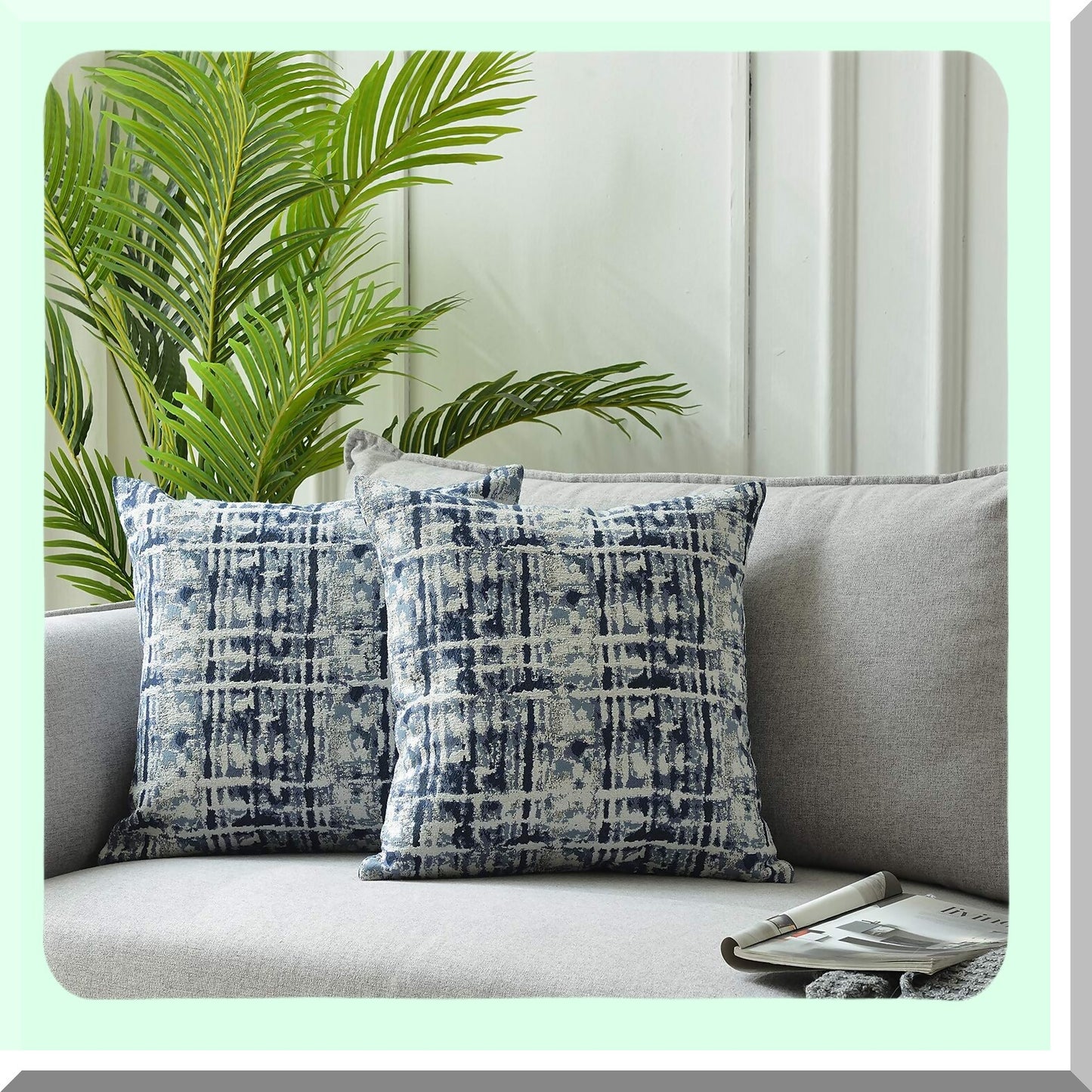 Navy Blue Striped Jacquard Throw Pillow Covers - Set of 2, 18x18 Inch Decorative Cushion Cases for Couch, Sofa, Bedroom - Soft & Stylish Home Decor Accessory