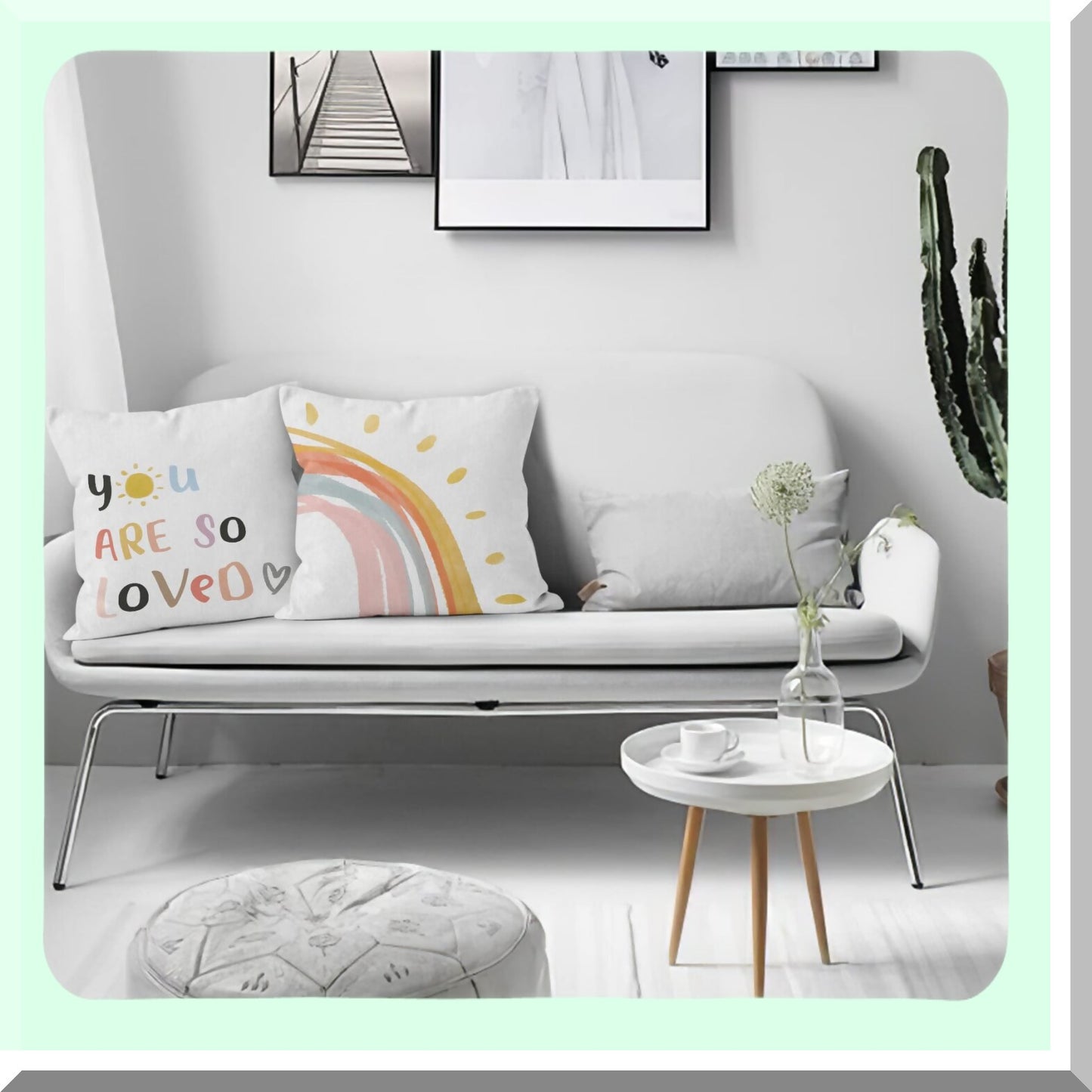 Sunshine Love Rainbow Pillowcase Set - Boho Decorative Throw Pillow Cover for Sofa Bed Baby Room Nursery Decor - Encouragement 18x18 Inch Case