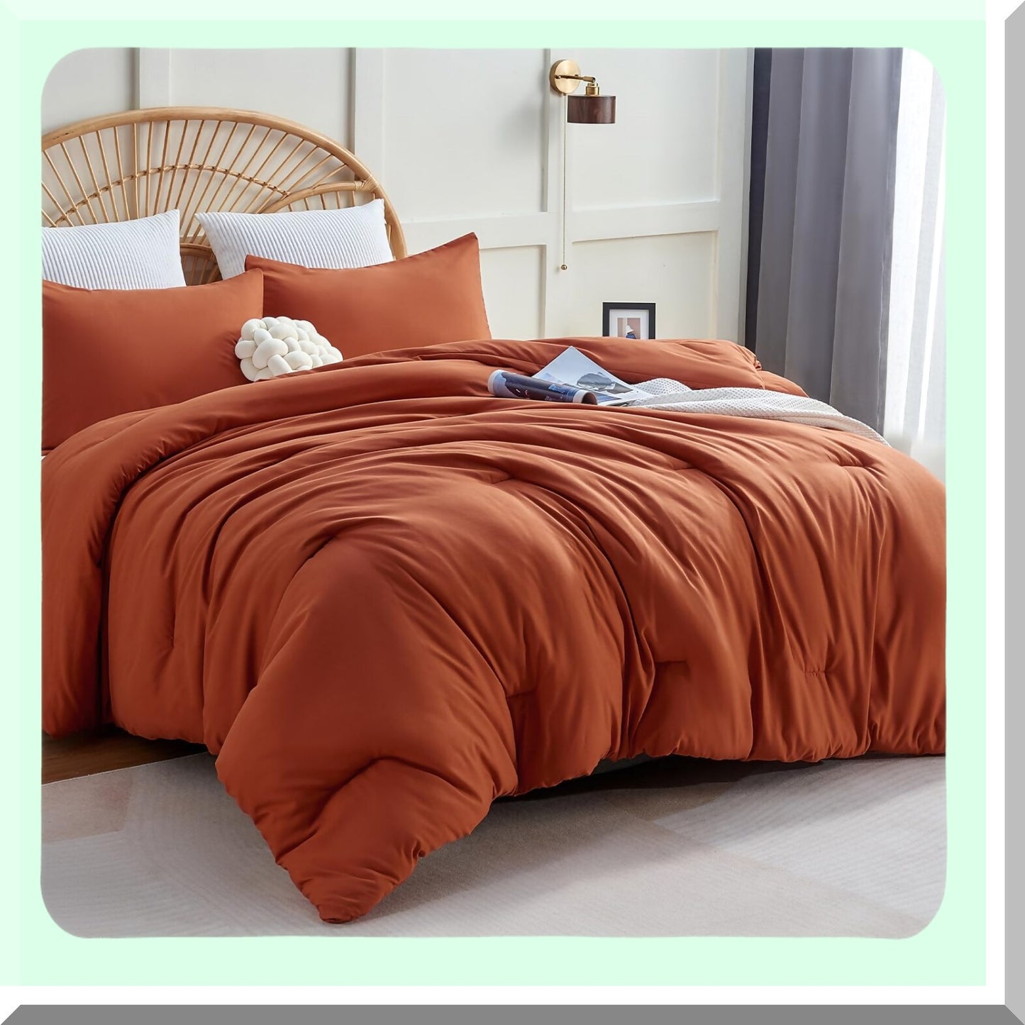 Rustic Terra Comfort Queen Set - 3 Piece Burnt Orange Quilted Bedding - Soft Microfiber Comforter & Pillowcases - All Season Luxury Bed Set