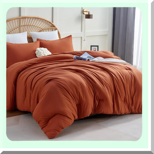 Rustic Terra Comfort Queen Set - 3 Piece Burnt Orange Quilted Bedding - Soft Microfiber Comforter & Pillowcases - All Season Luxury Bed Set
