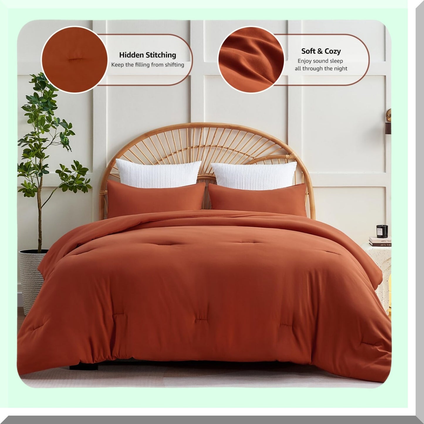 Rustic Terra Comfort Queen Set - 3 Piece Burnt Orange Quilted Bedding - Soft Microfiber Comforter & Pillowcases - All Season Luxury Bed Set