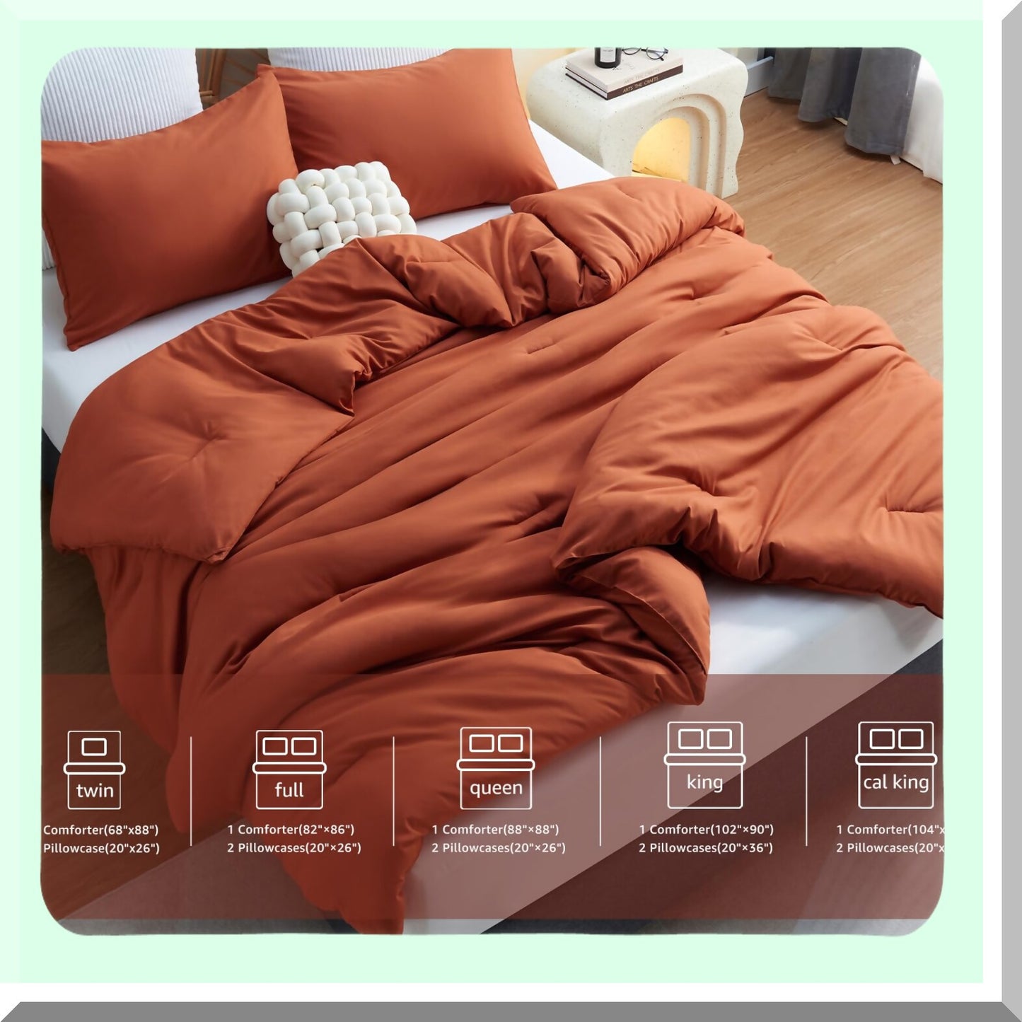 Rustic Terra Comfort Queen Set - 3 Piece Burnt Orange Quilted Bedding - Soft Microfiber Comforter & Pillowcases - All Season Luxury Bed Set