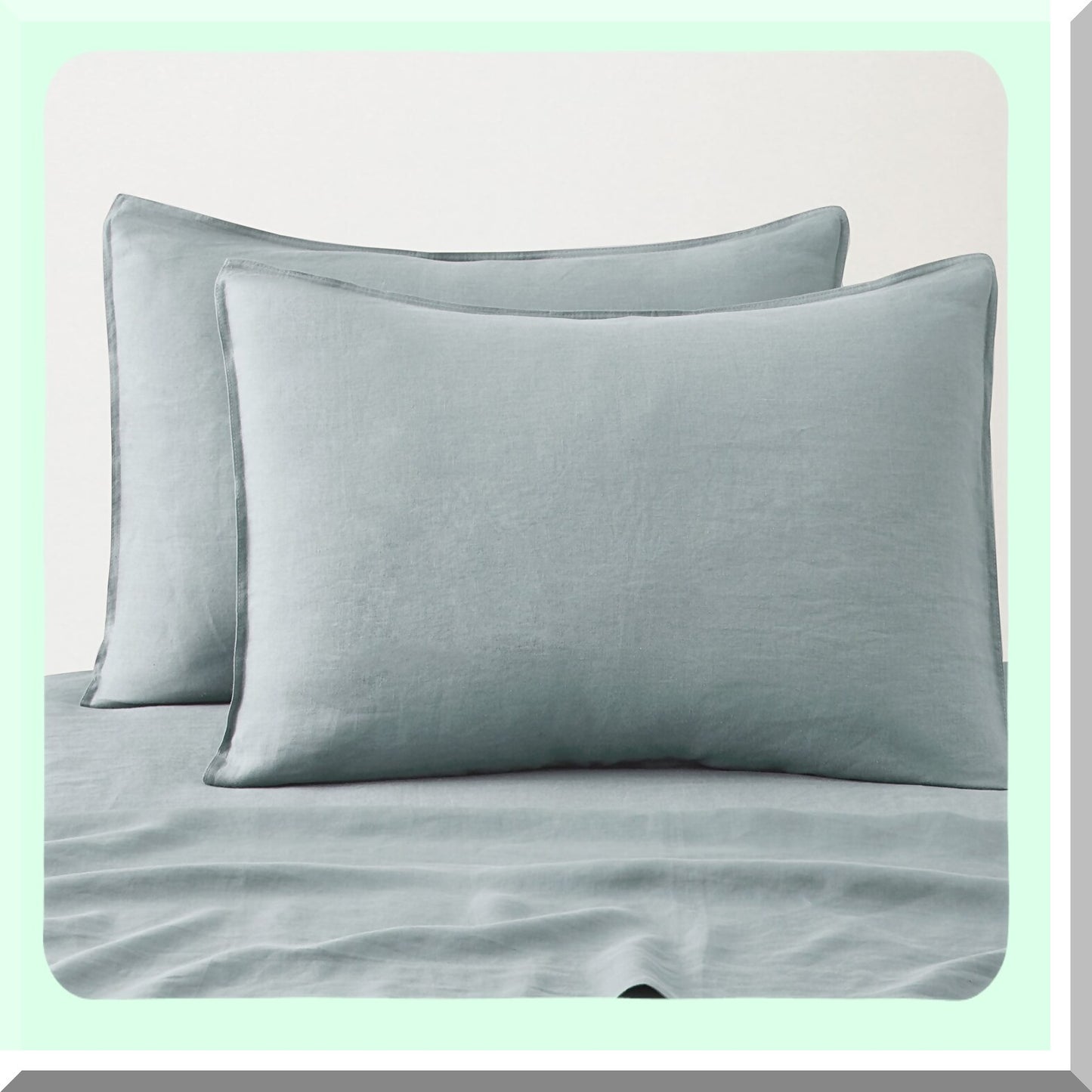 Cooling Linen Pillowcase Set - Standard Sham 20x26 Inch Bed Protector Cover - Dusty Blue Bedding Neutral Shams - Pack of 2