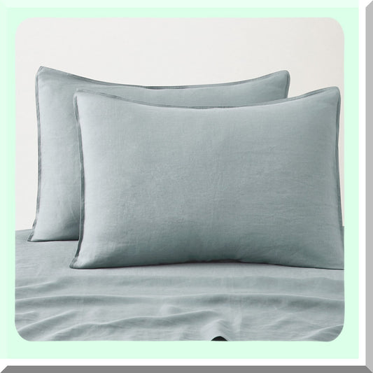 Cooling Linen Pillowcase Set - Standard Sham 20x26 Inch Bed Protector Cover - Dusty Blue Bedding Neutral Shams - Pack of 2