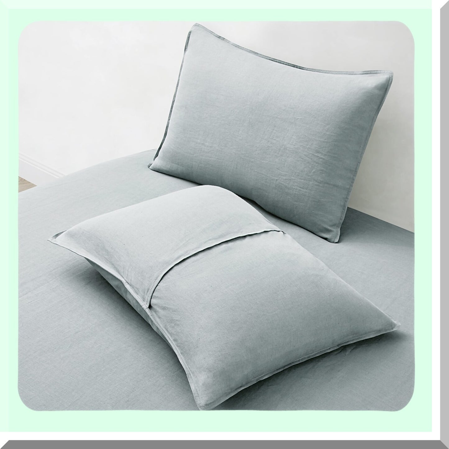 Cooling Linen Pillowcase Set - Standard Sham 20x26 Inch Bed Protector Cover - Dusty Blue Bedding Neutral Shams - Pack of 2