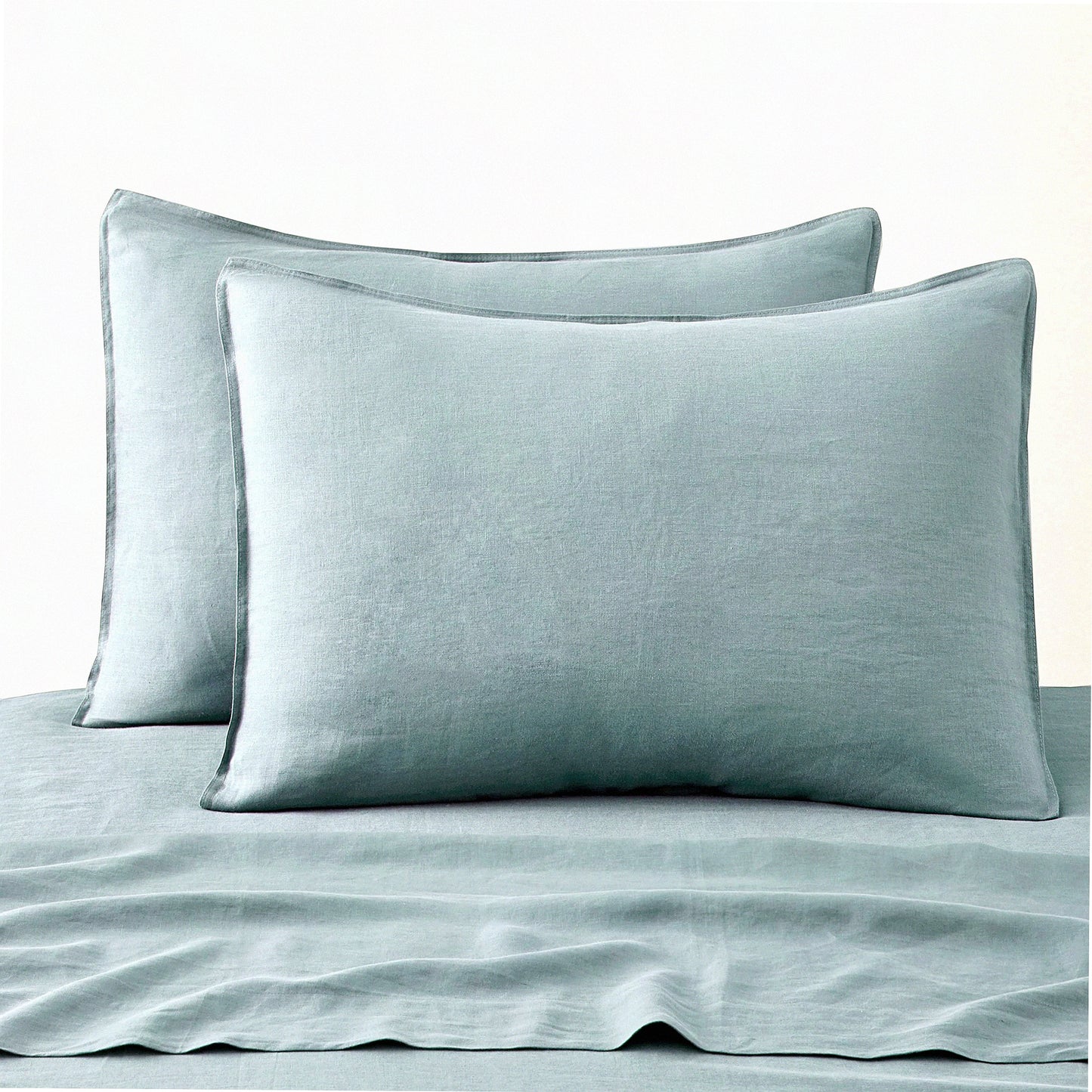 Cooling Linen Pillowcase Set - Standard Sham 20x26 Inch Bed Protector Cover - Dusty Blue Bedding Neutral Shams - Pack of 2