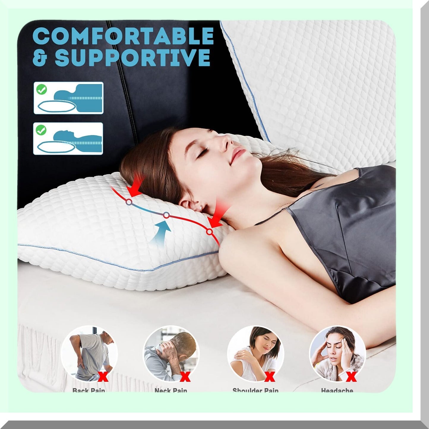 CoolDream Memory Foam Pillows - Queen Size 2 Pack, Hotel Luxury Cooling Gel Bed Pillows for Side and Back Sleepers, Adjustable Loft 20 x 30 Inches