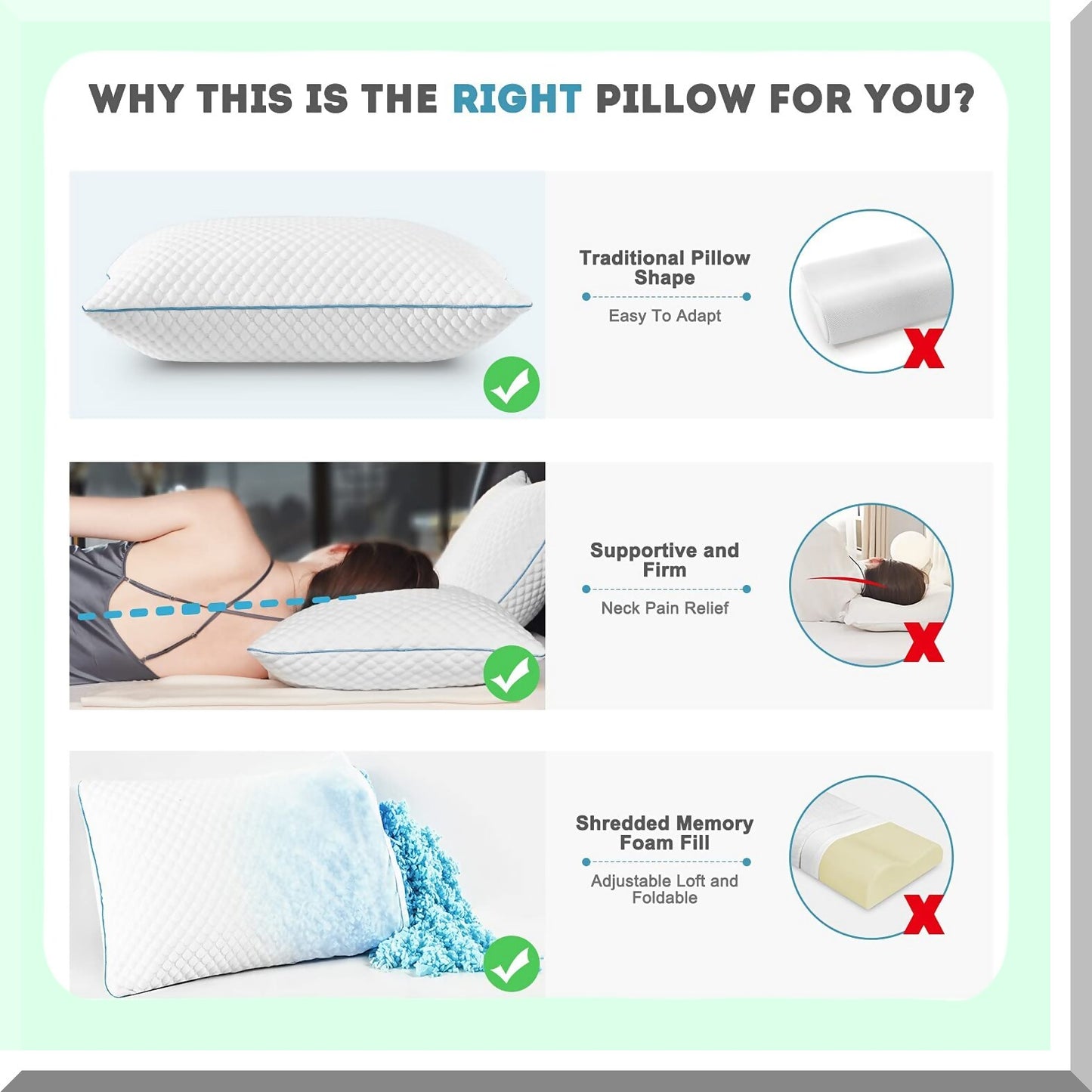 CoolDream Memory Foam Pillows - Queen Size 2 Pack, Hotel Luxury Cooling Gel Bed Pillows for Side and Back Sleepers, Adjustable Loft 20 x 30 Inches