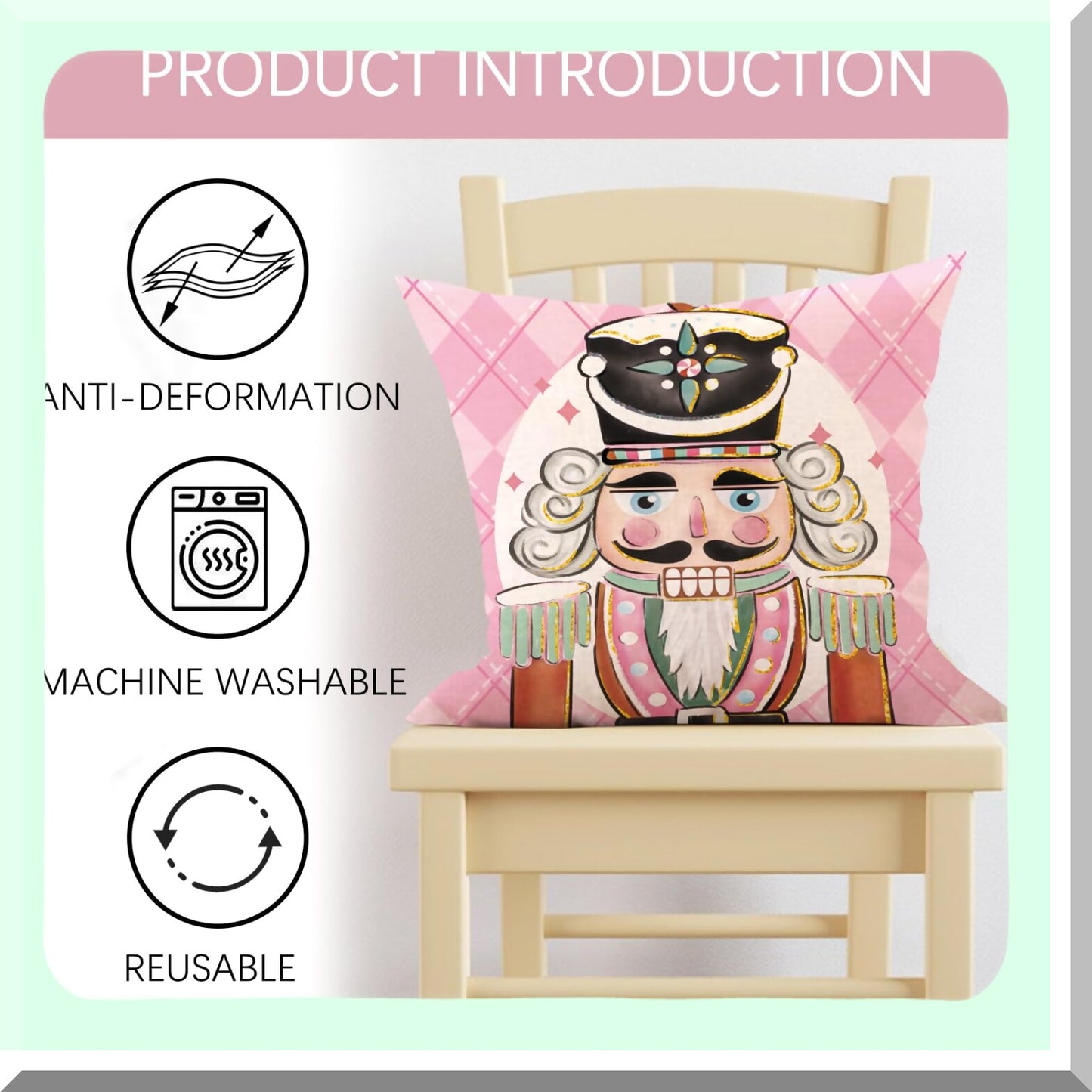 Winter Wonderland Nutcracker Pillow Covers - Set of 4, Festive Pink Xmas Decor for Outdoor Home, Holiday Party Ornaments Cushion Case - 18 x 18