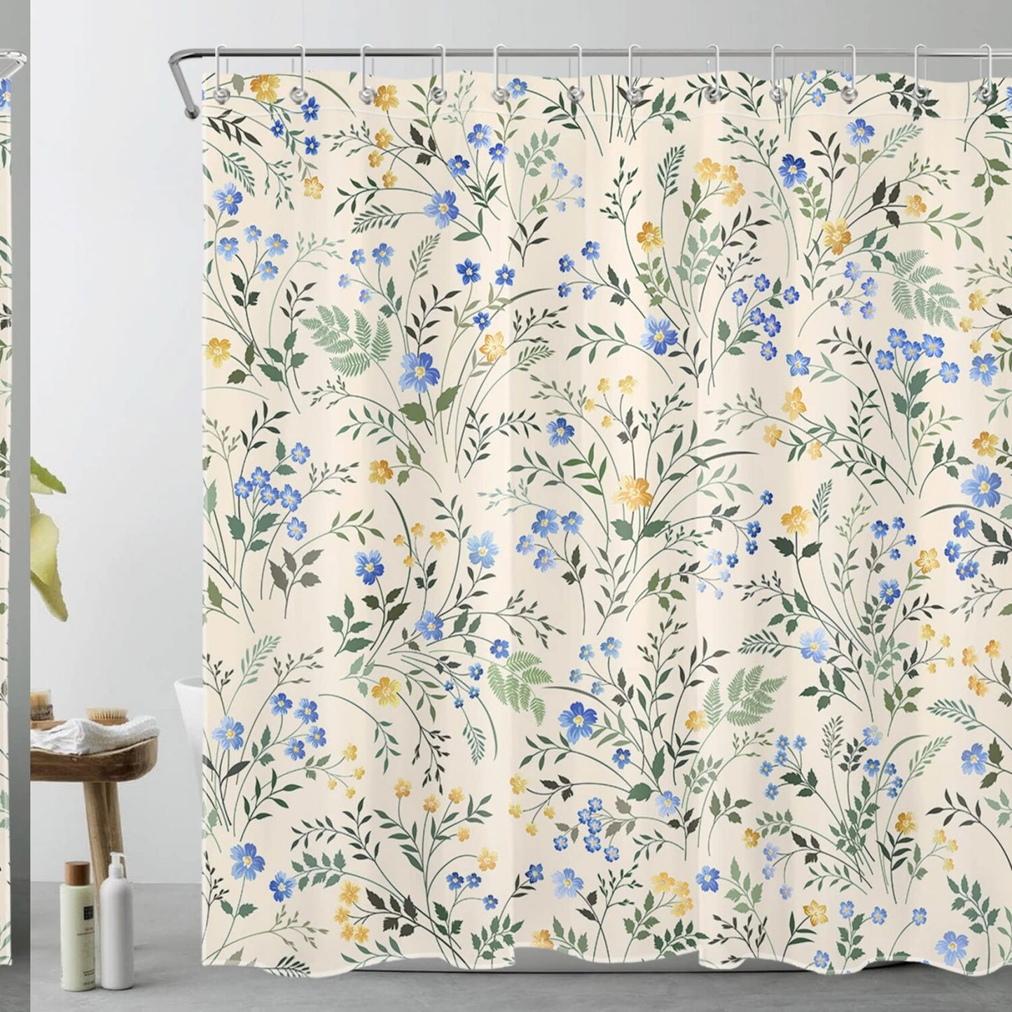 Country Wildflower Blue Yellow Floral Shower Curtain 72x72 inch