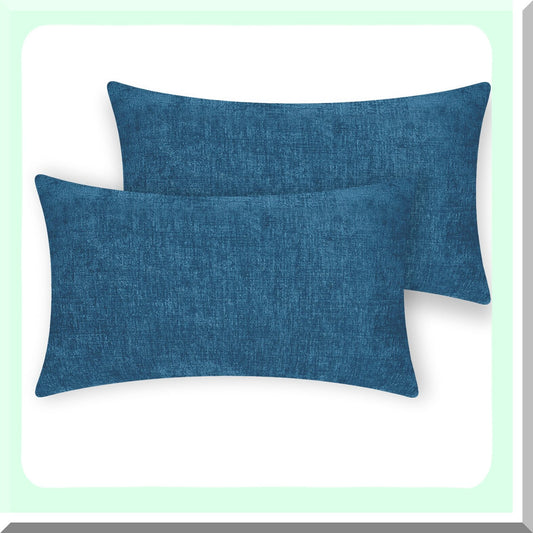 Ocean Blue Chenille Throw Pillow Covers - Set of 2 | Supersoft Decorative Cushion Case for Sofa Couch Bed Chair | 12 X 20 Inches