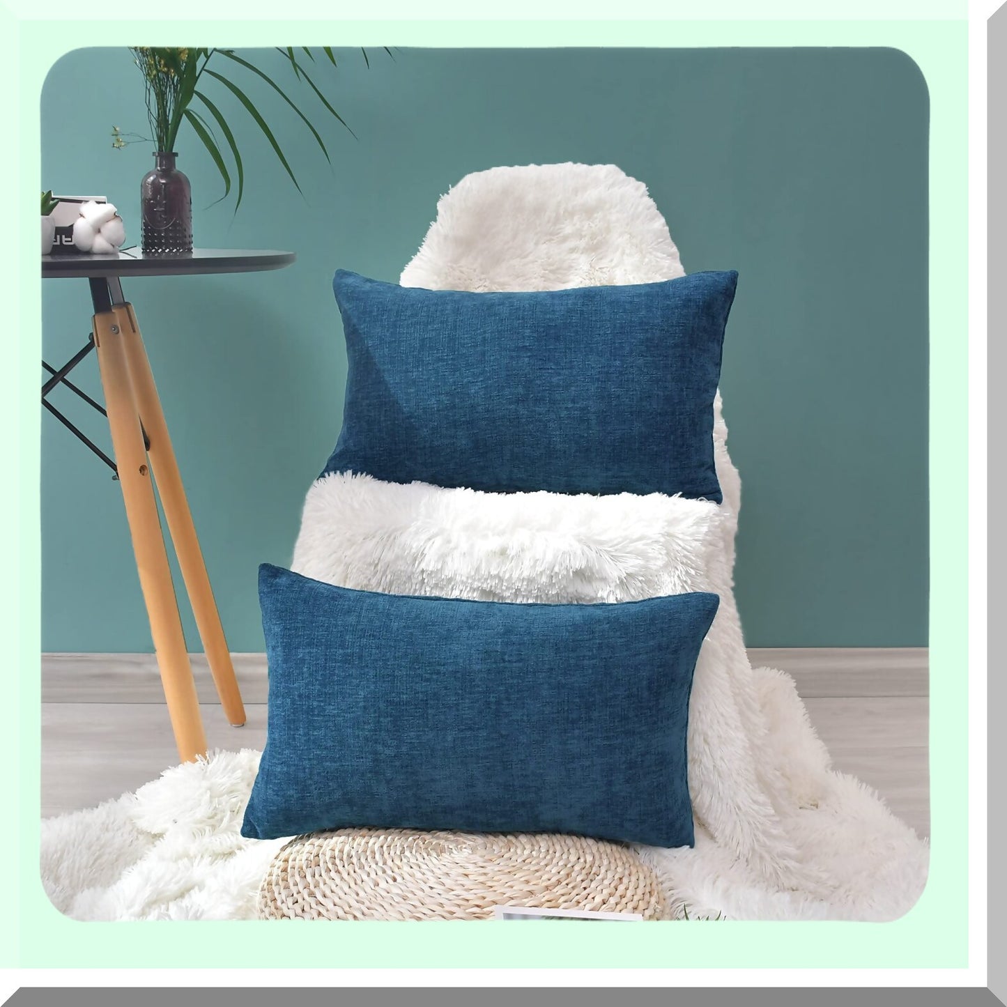 Ocean Blue Chenille Throw Pillow Covers - Set of 2 | Supersoft Decorative Cushion Case for Sofa Couch Bed Chair | 12 X 20 Inches