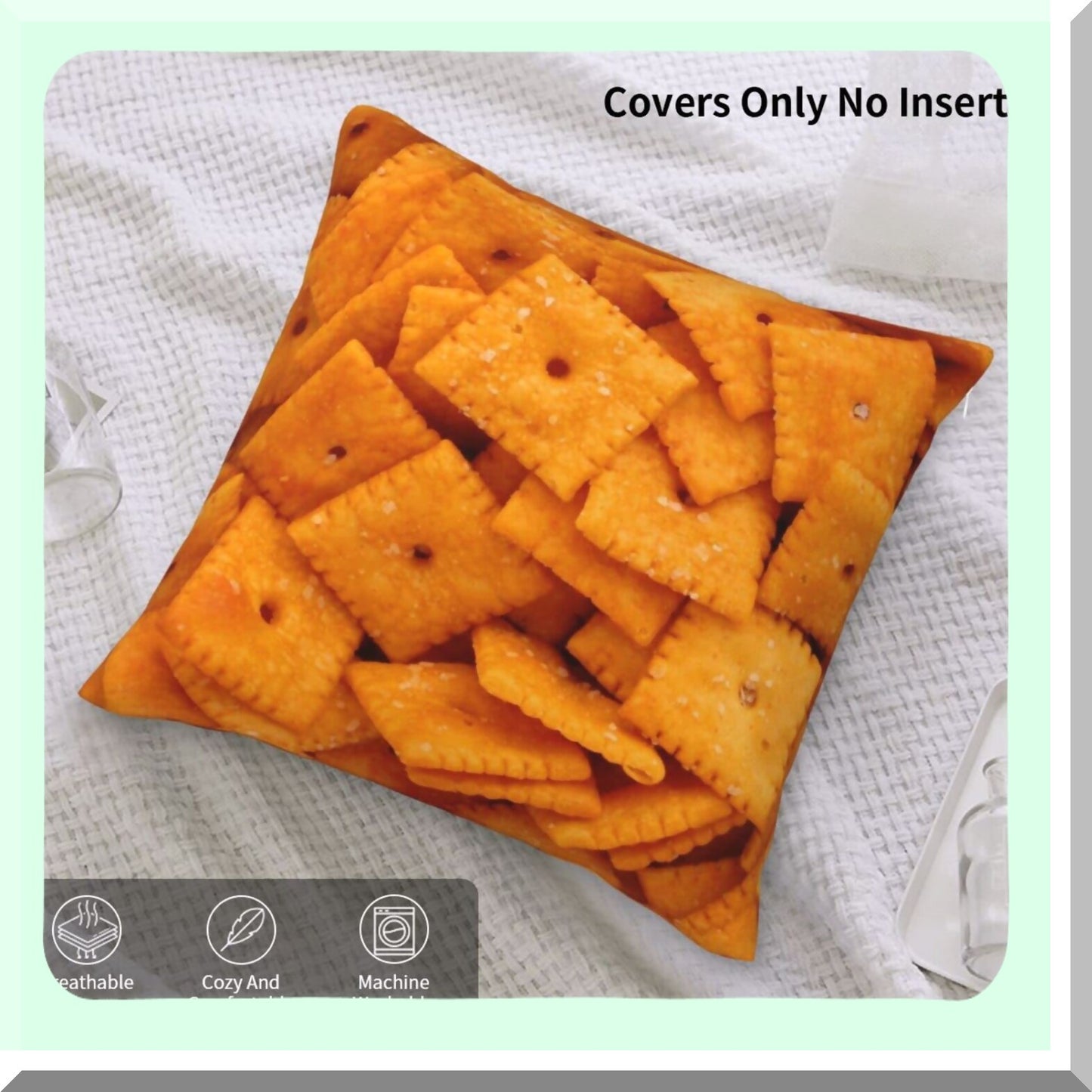 Cheese Cracker 3D Funny Food Decorative Throw Pillow - Realistic Velvet Cushion Cover for Home Decor - Creative Gift for Living Room, Bed, Couch, Car