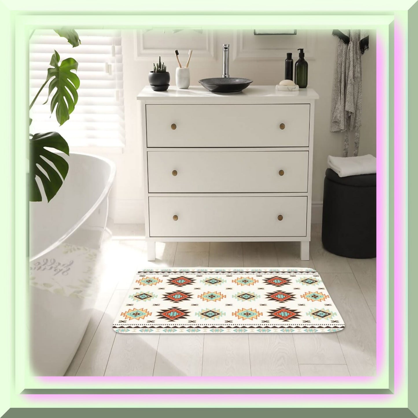 Southwestern Aztec Bath Mat Set 17x29 Beige