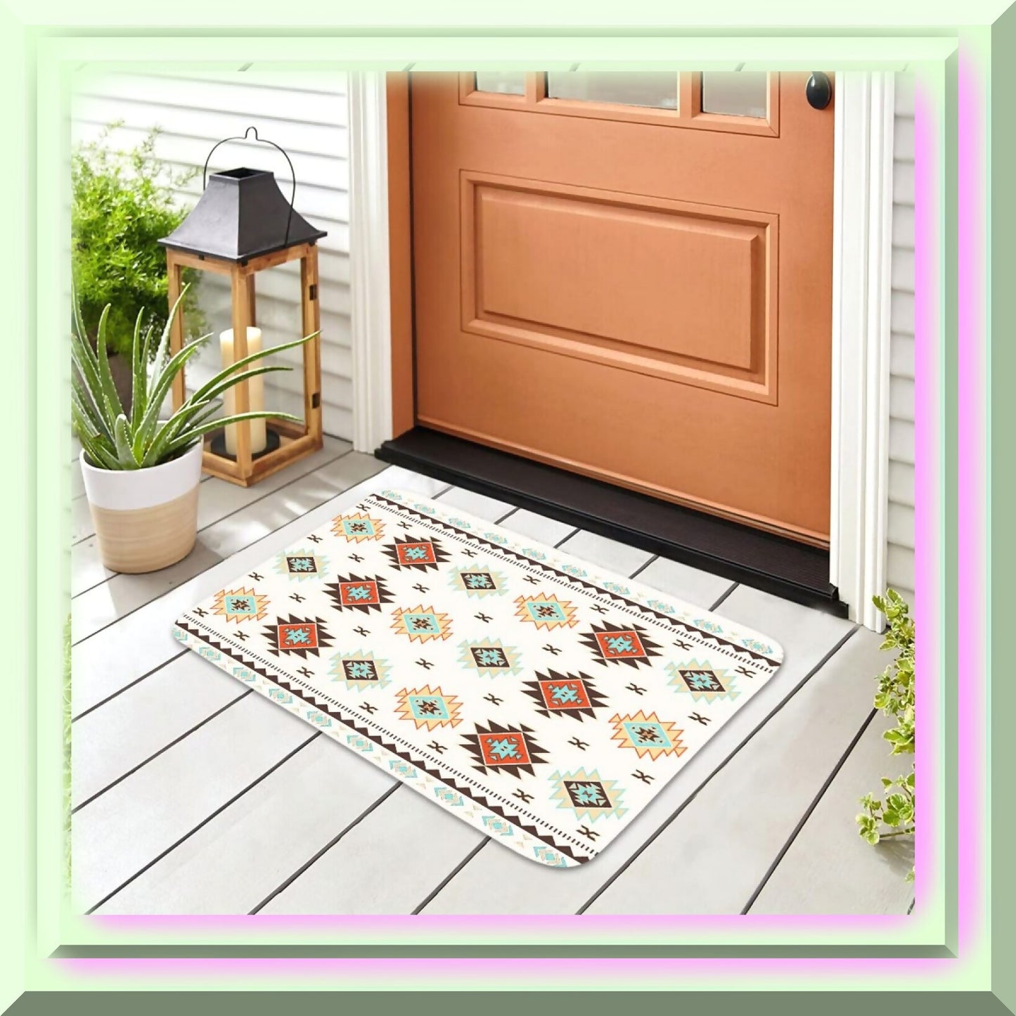 Southwestern Aztec Bath Mat Set 17x29 Beige