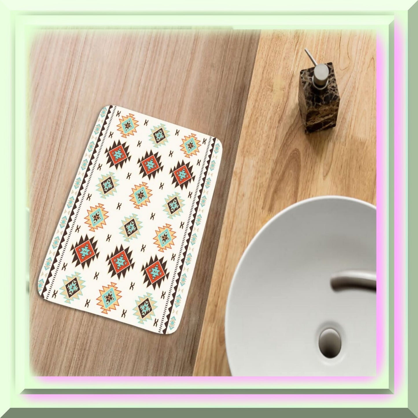 Southwestern Aztec Bath Mat Set 17x29 Beige