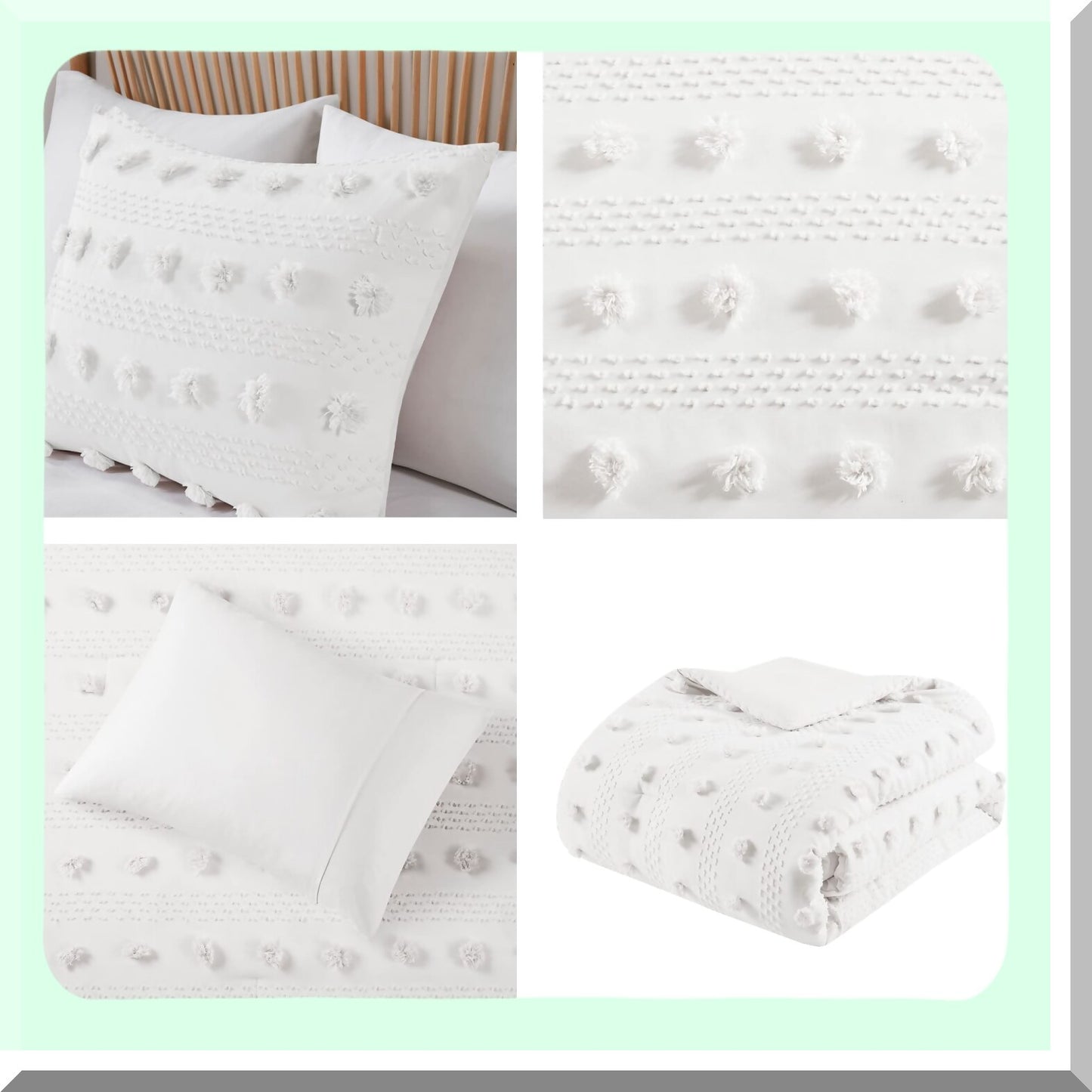 Ivory Pompom Jacquard Comforter Set - Twin XL - Lightweight Fluffy Bedding with Sham - All Seasons Chic Twin Comforter Set - Lucy Collection