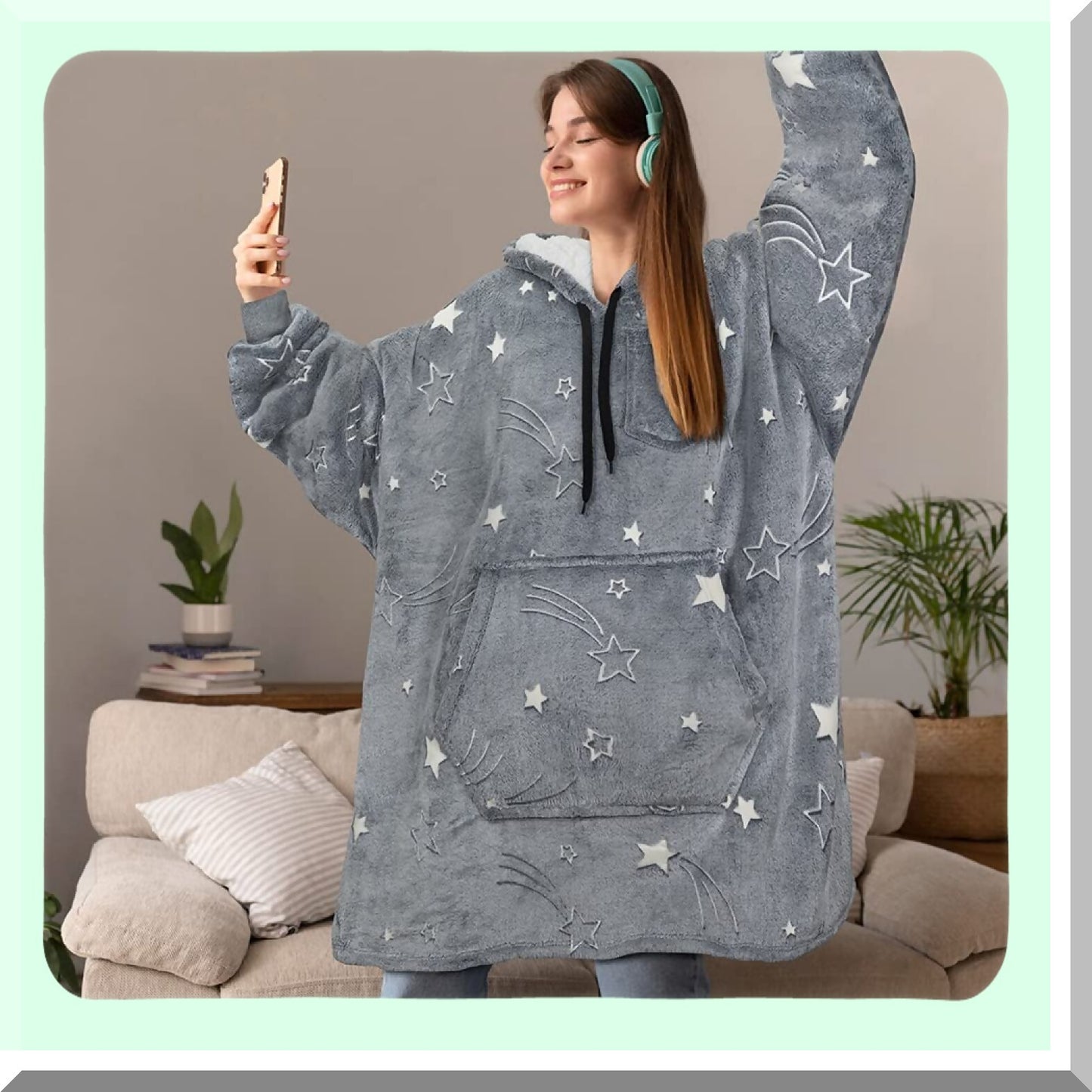 CozyGlow Sherpa Fleece Hoodie Blanket - Oversized, Warm, and Soft with Giant Pocket and Sleeves