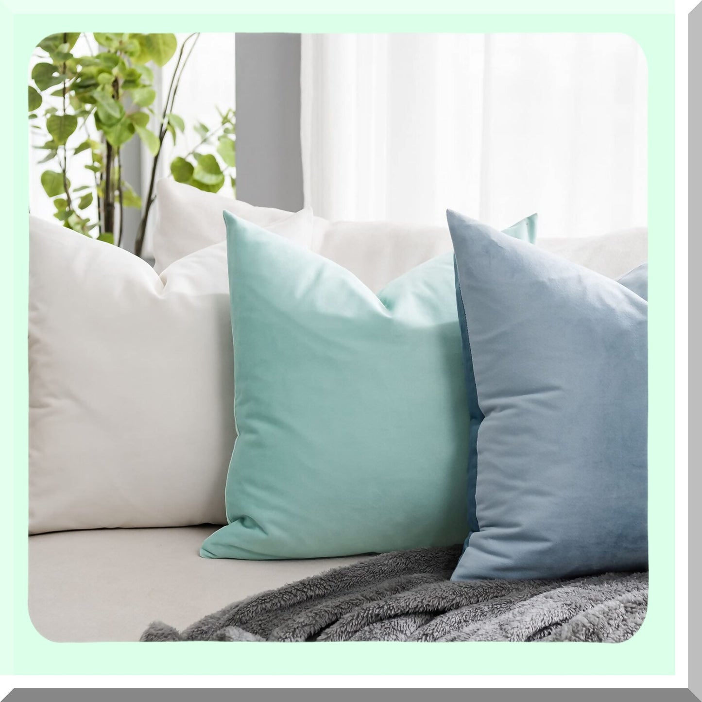 Luxury Velvet Sky Blue Throw Pillow Covers - Set of 2 20x20 inch - Soft Solid Square Cushion Cases for Sofa Couch Bed - Living Room Decor Zippered