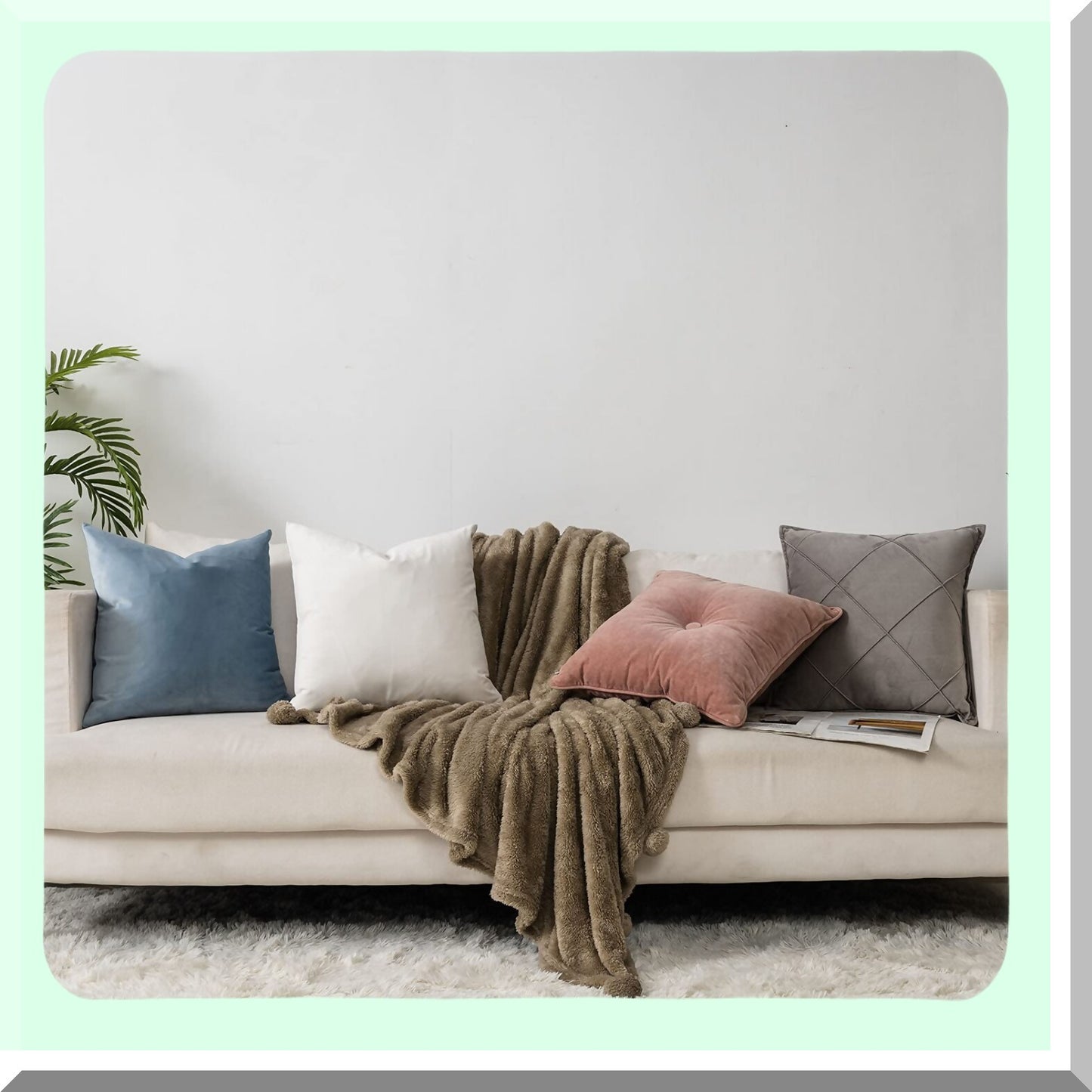 Luxury Velvet Sky Blue Throw Pillow Covers - Set of 2 20x20 inch - Soft Solid Square Cushion Cases for Sofa Couch Bed - Living Room Decor Zippered