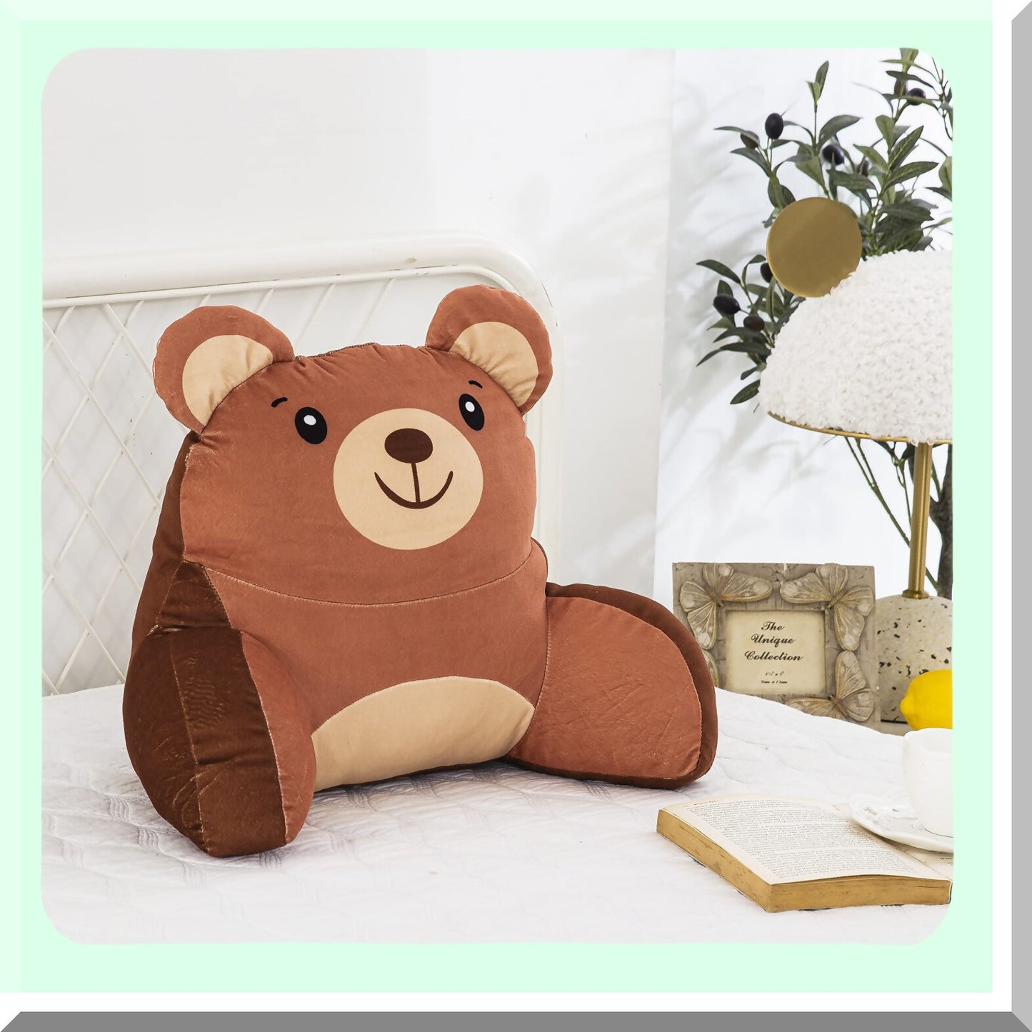 Cozy Cub Reading Lounge Pillow - Plush Backrest with Arms for Kids, Mini Bedrest Prop Up Bear Pillow for Sitting in Bed