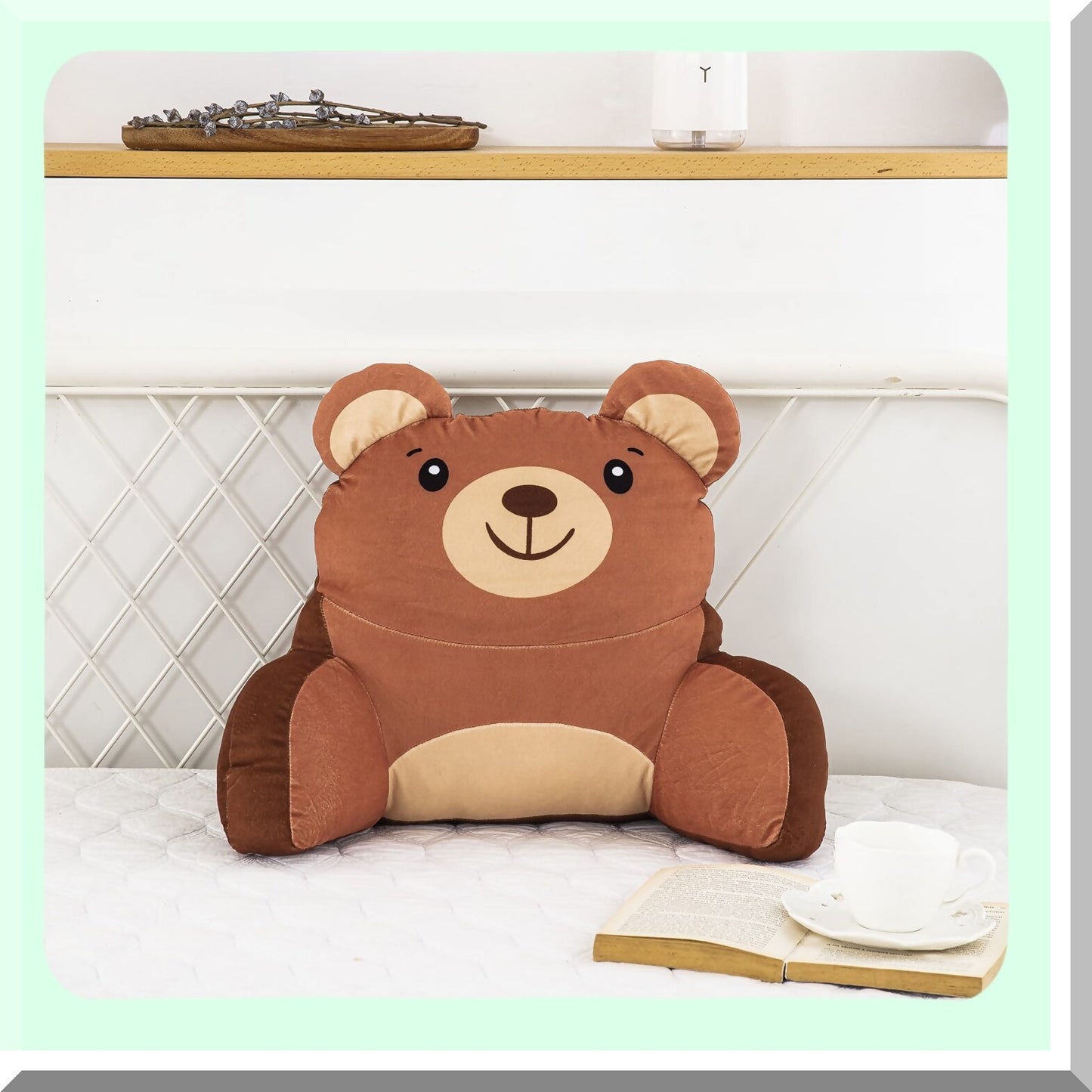 Cozy Cub Reading Lounge Pillow - Plush Backrest with Arms for Kids, Mini Bedrest Prop Up Bear Pillow for Sitting in Bed