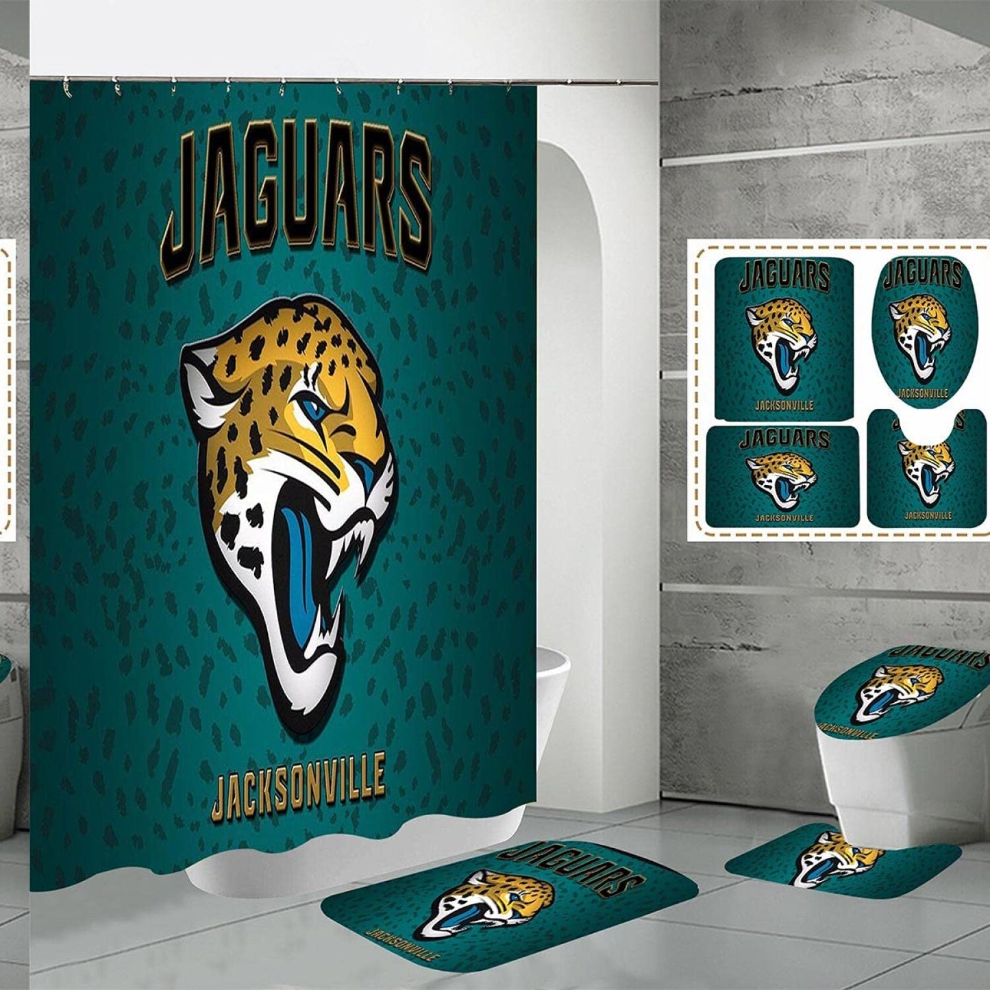 4 Pcs Shower Curtain Set with Rugs and Hooks