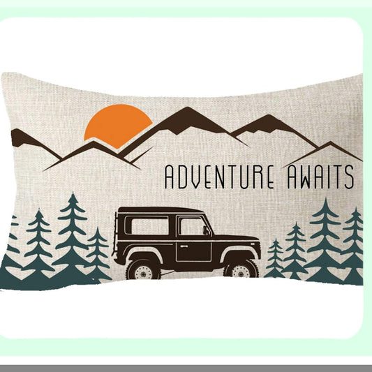 Forest Sunset Adventure Lumbar Pillow Cover - Off Road Vehicle Decorative Cushion Case for Camping Travel, Outdoor Gift, Sofa, 12"x 20"