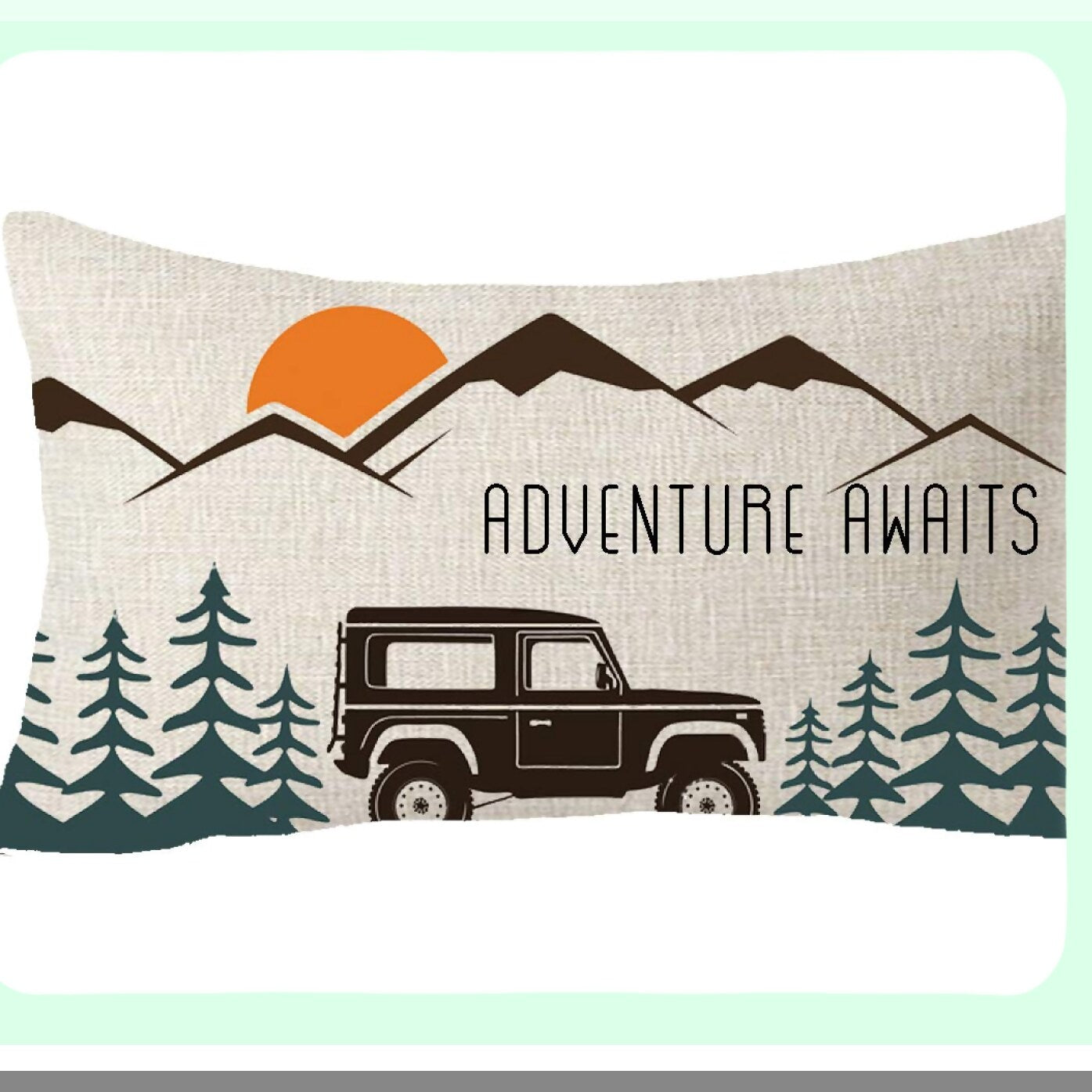 Forest Sunset Adventure Lumbar Pillow Cover - Off Road Vehicle Decorative Cushion Case for Camping Travel, Outdoor Gift, Sofa, 12"x 20"