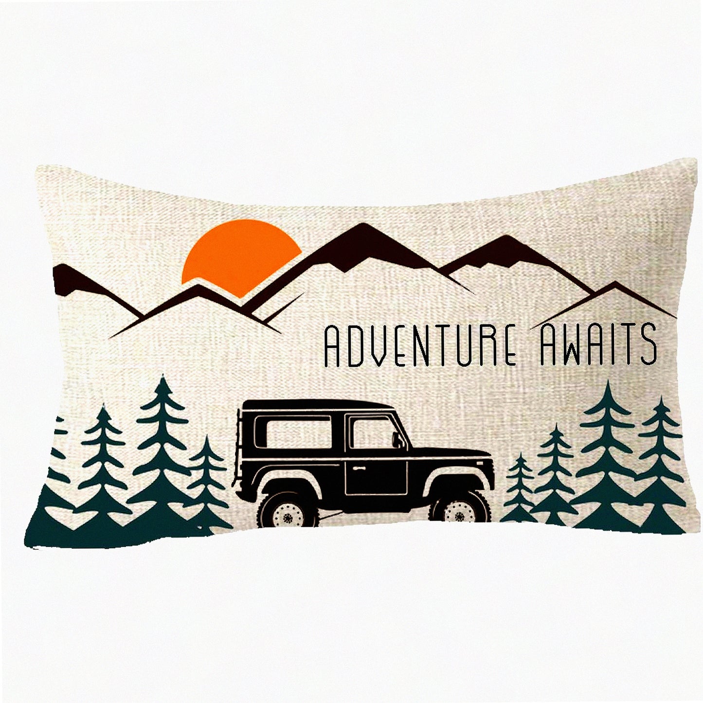 Forest Sunset Adventure Lumbar Pillow Cover - Off Road Vehicle Decorative Cushion Case for Camping Travel, Outdoor Gift, Sofa, 12"x 20"