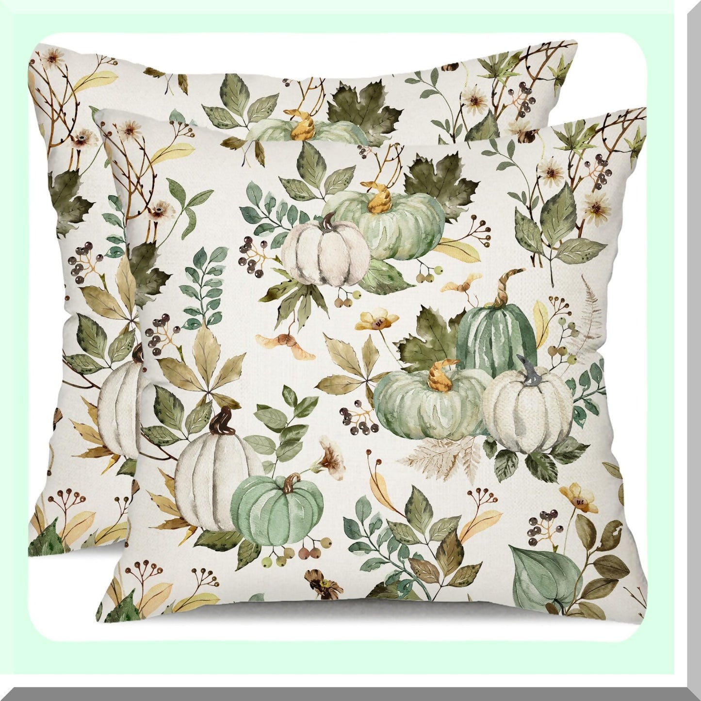 Autumn Harvest Pillow Covers Set - Pumpkin Maple Leaf Flower Decorative Throw Pillow Case - Fall Farmhouse Decor for Home Couch - 18x18 inch - Thanksgiving Theme