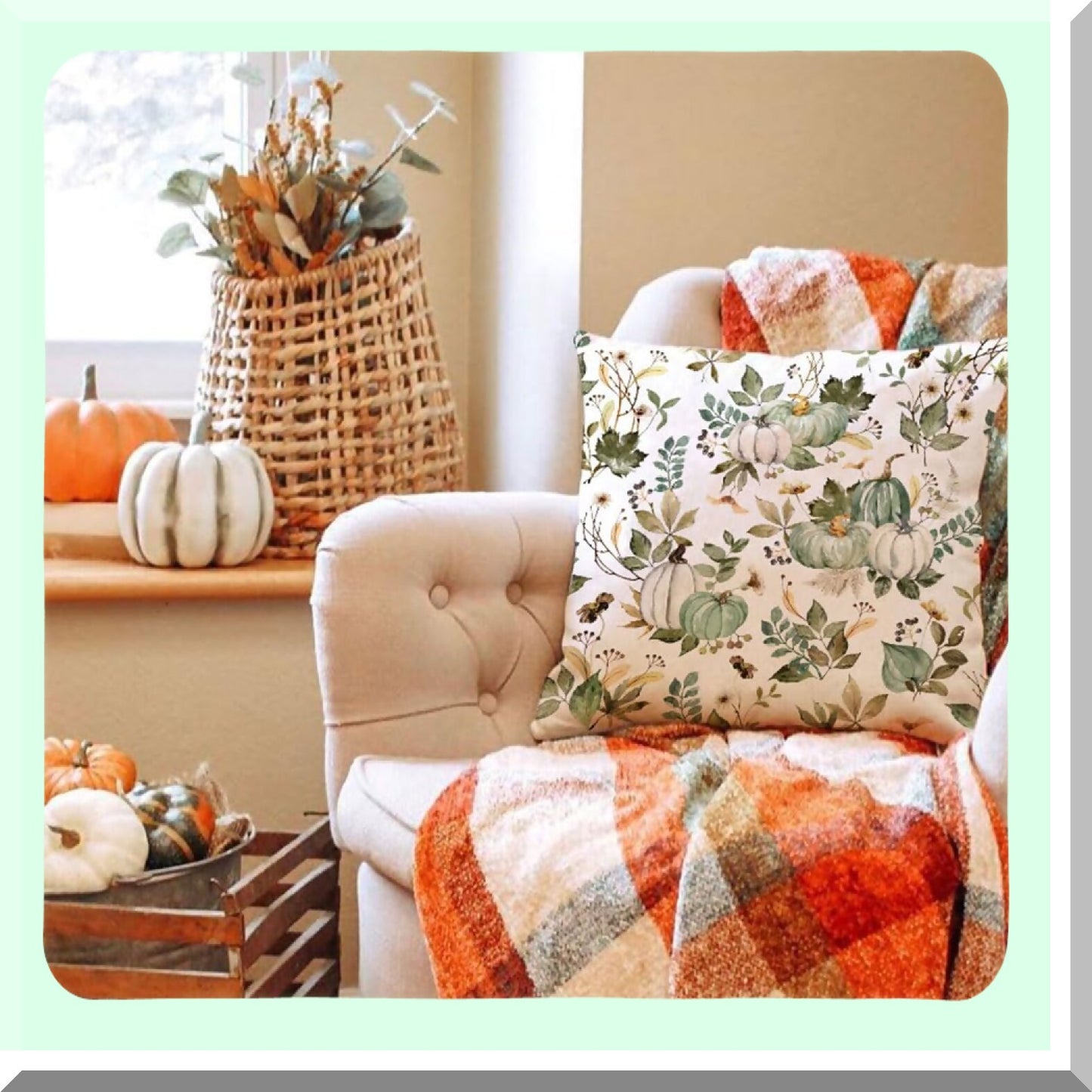 Autumn Harvest Pillow Covers Set - Pumpkin Maple Leaf Flower Decorative Throw Pillow Case - Fall Farmhouse Decor for Home Couch - 18x18 inch - Thanksgiving Theme