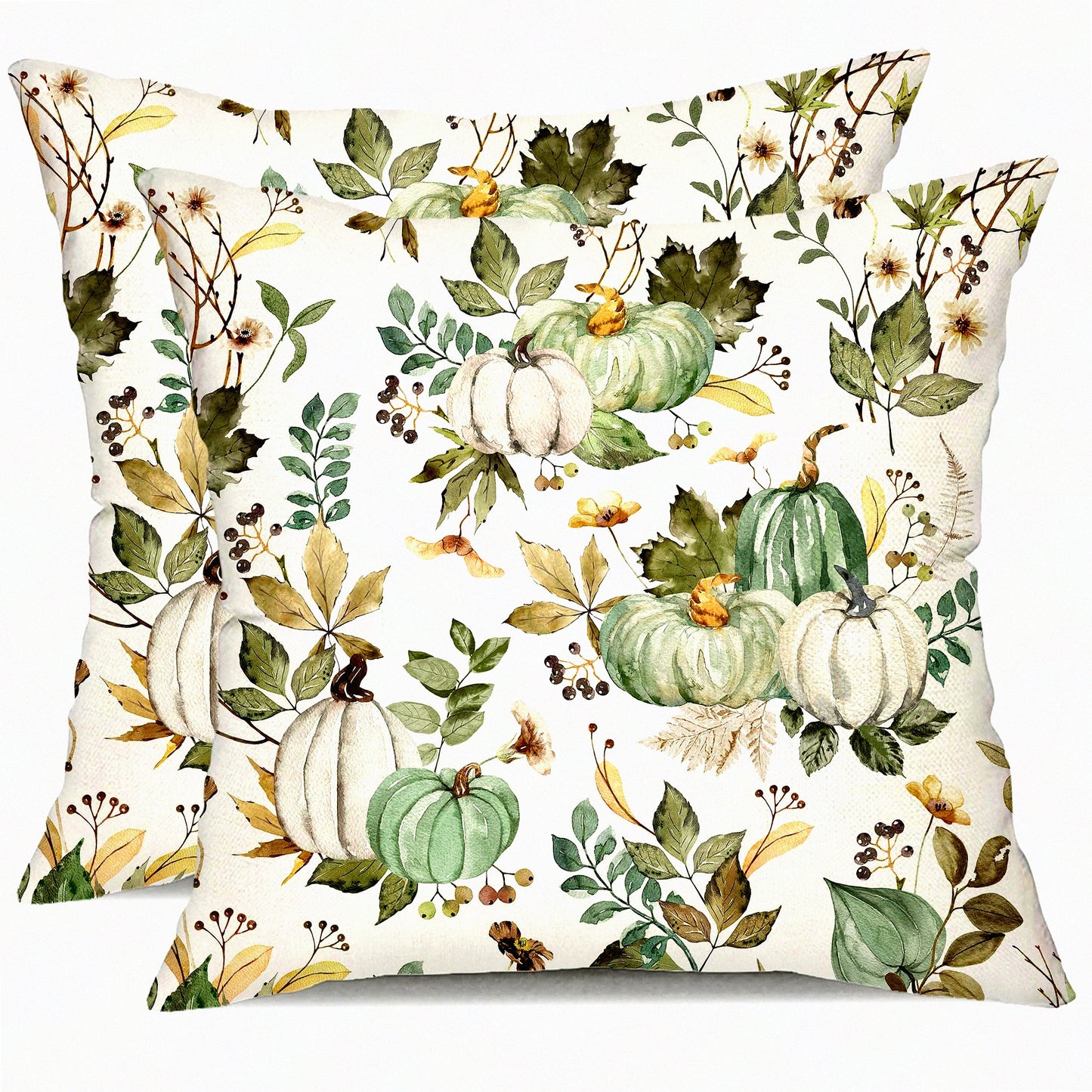 Autumn Harvest Pillow Covers Set - Pumpkin Maple Leaf Flower Decorative Throw Pillow Case - Fall Farmhouse Decor for Home Couch - 18x18 inch - Thanksgiving Theme