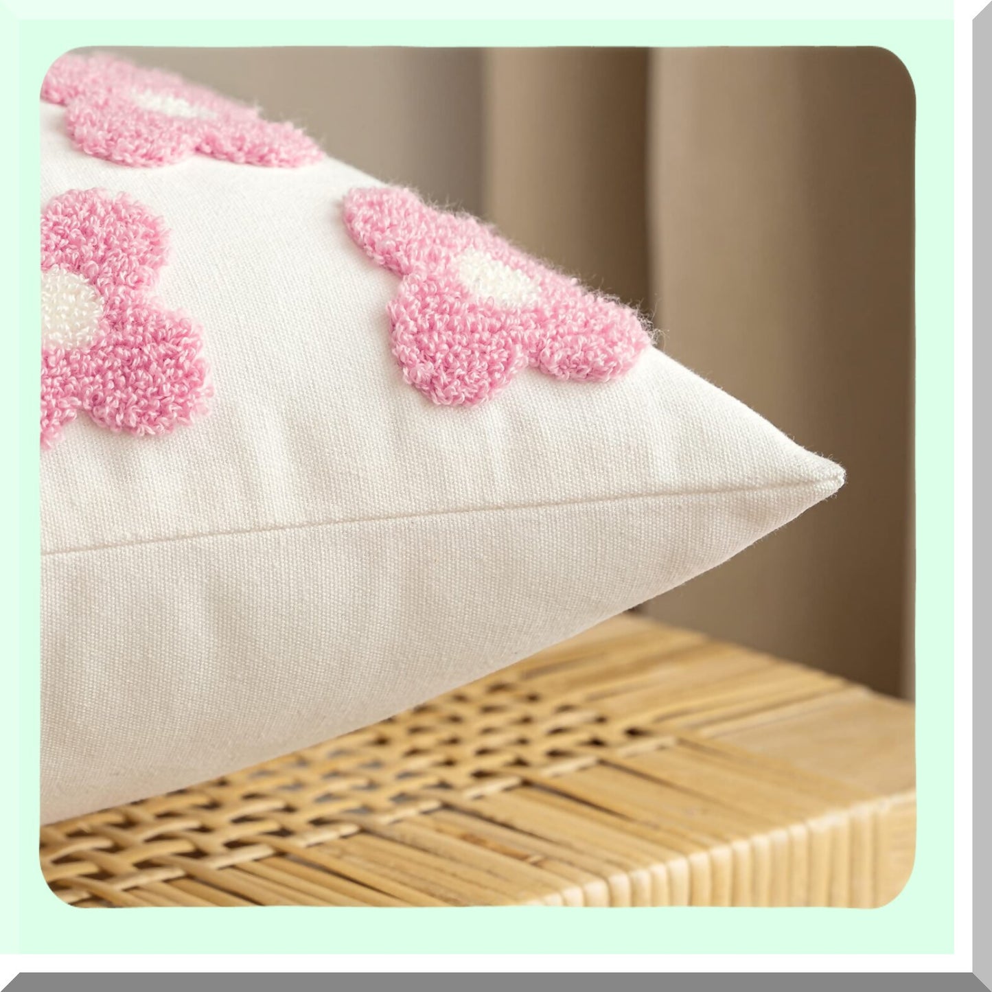 Sunflower Bloom Jacquard Pillowcase Set - Decorative Daisy Cushion Covers for Couch Sofa Bed, 18x18 Inch Square, Pink & White, Living Room Bedroom