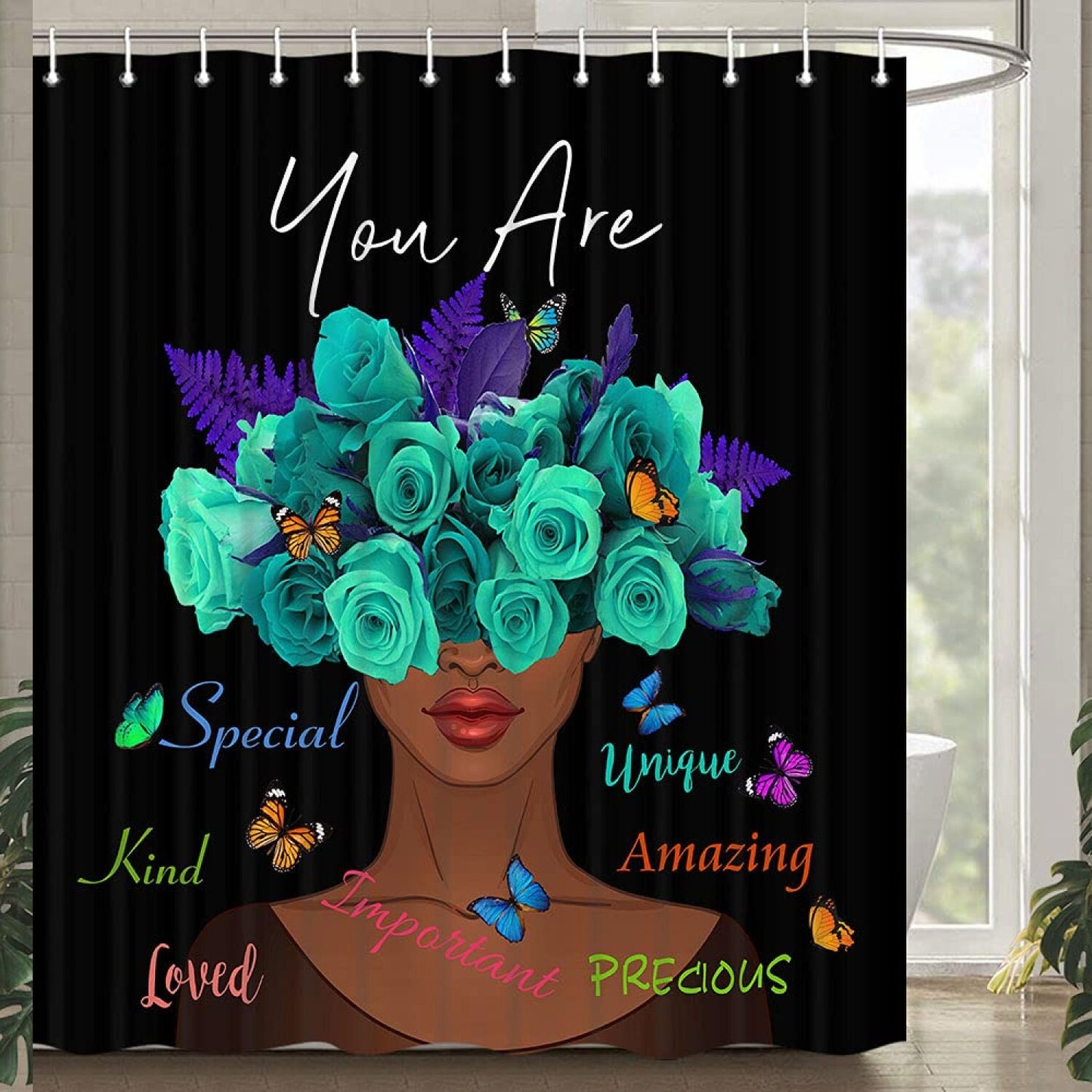 Black Girl Shower Curtain 70x70 with Hooks