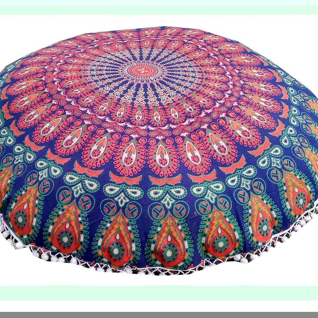 Bohemian Bliss Floor Cushion - Large Round Hippie Pouf Pillow for Meditation, Seating, and Decorative Couch Cover - 32 Inch Throw Pillowcase