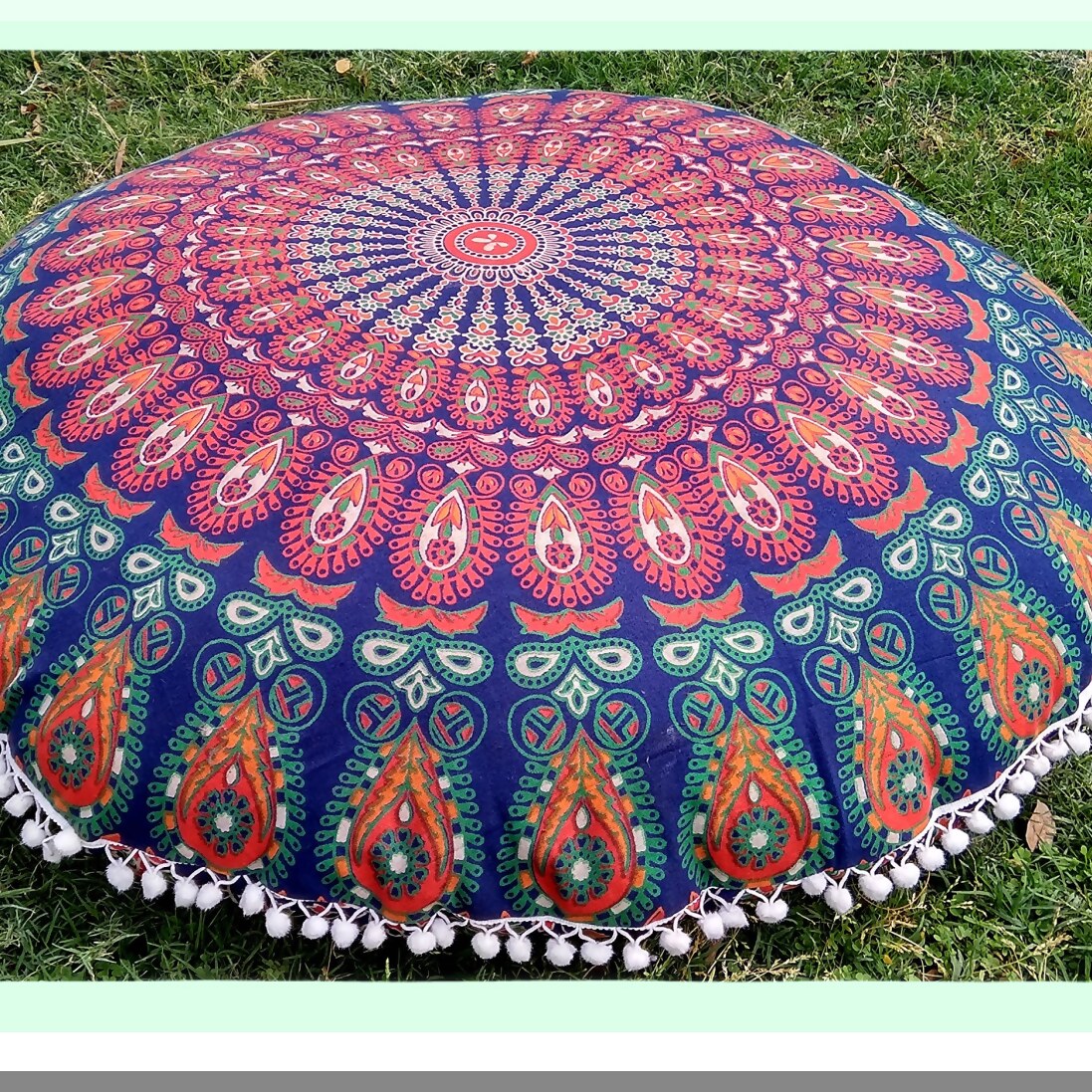 Bohemian Bliss Floor Cushion - Large Round Hippie Pouf Pillow for Meditation, Seating, and Decorative Couch Cover - 32 Inch Throw Pillowcase
