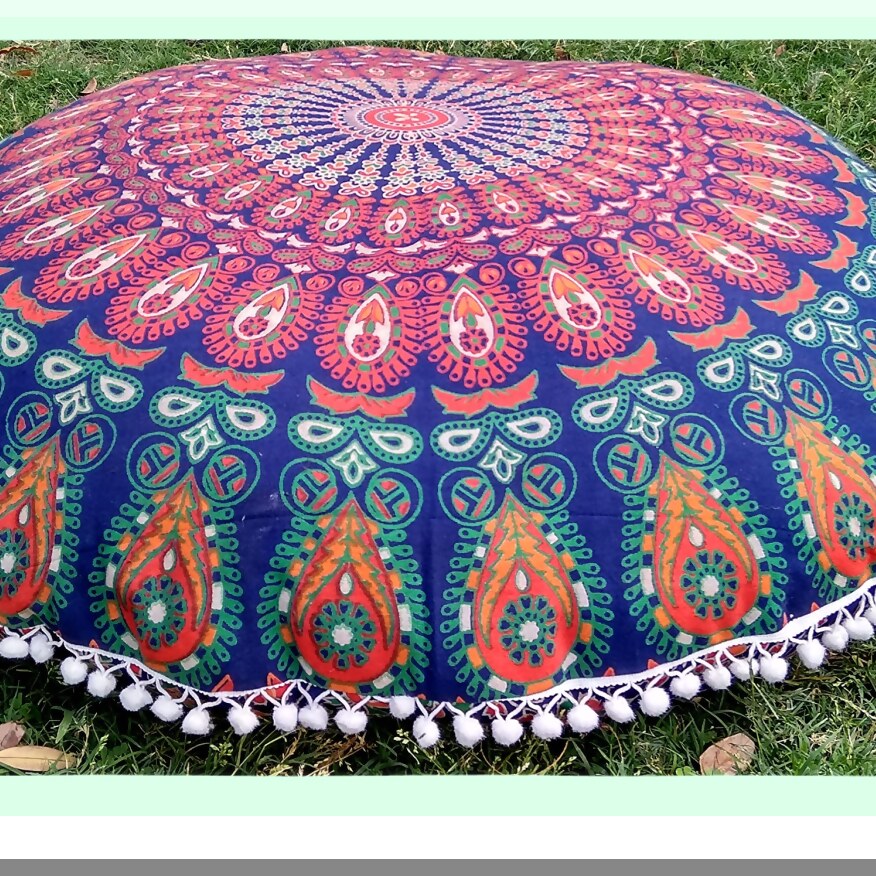 Bohemian Bliss Floor Cushion - Large Round Hippie Pouf Pillow for Meditation, Seating, and Decorative Couch Cover - 32 Inch Throw Pillowcase