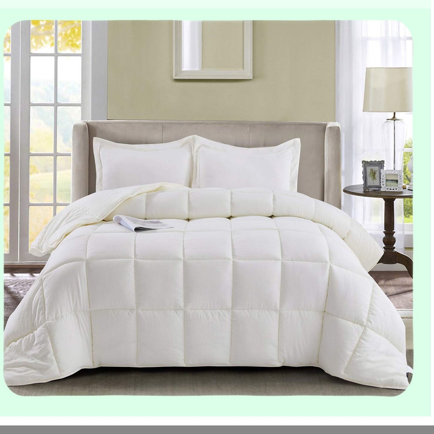 Farmhouse Chic All Season Comforter - Twin Ivory - Prewashed Down Alternative Duvet Insert - Quilted with Corner Tabs - Box Stitched 250GSM Fiberfill - 3pc Set