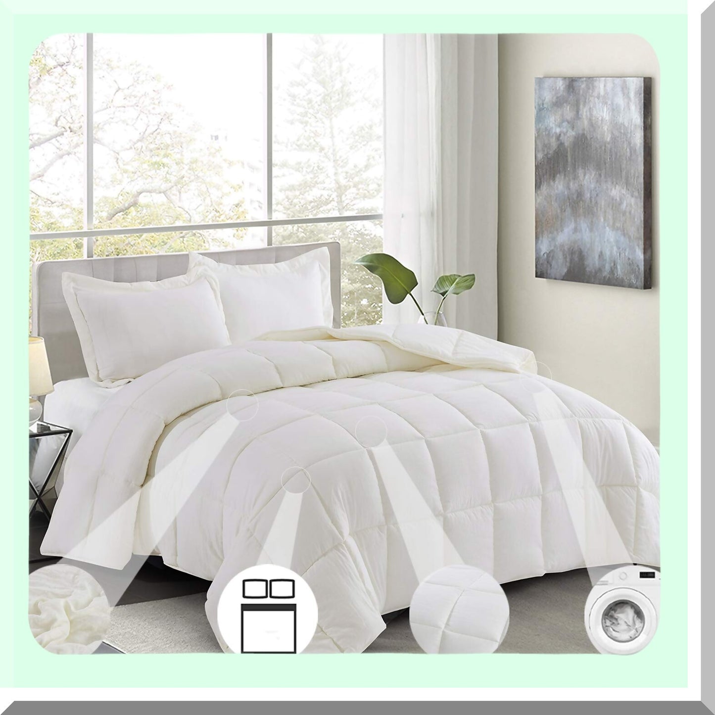 Farmhouse Chic All Season Comforter - Twin Ivory - Prewashed Down Alternative Duvet Insert - Quilted with Corner Tabs - Box Stitched 250GSM Fiberfill - 3pc Set