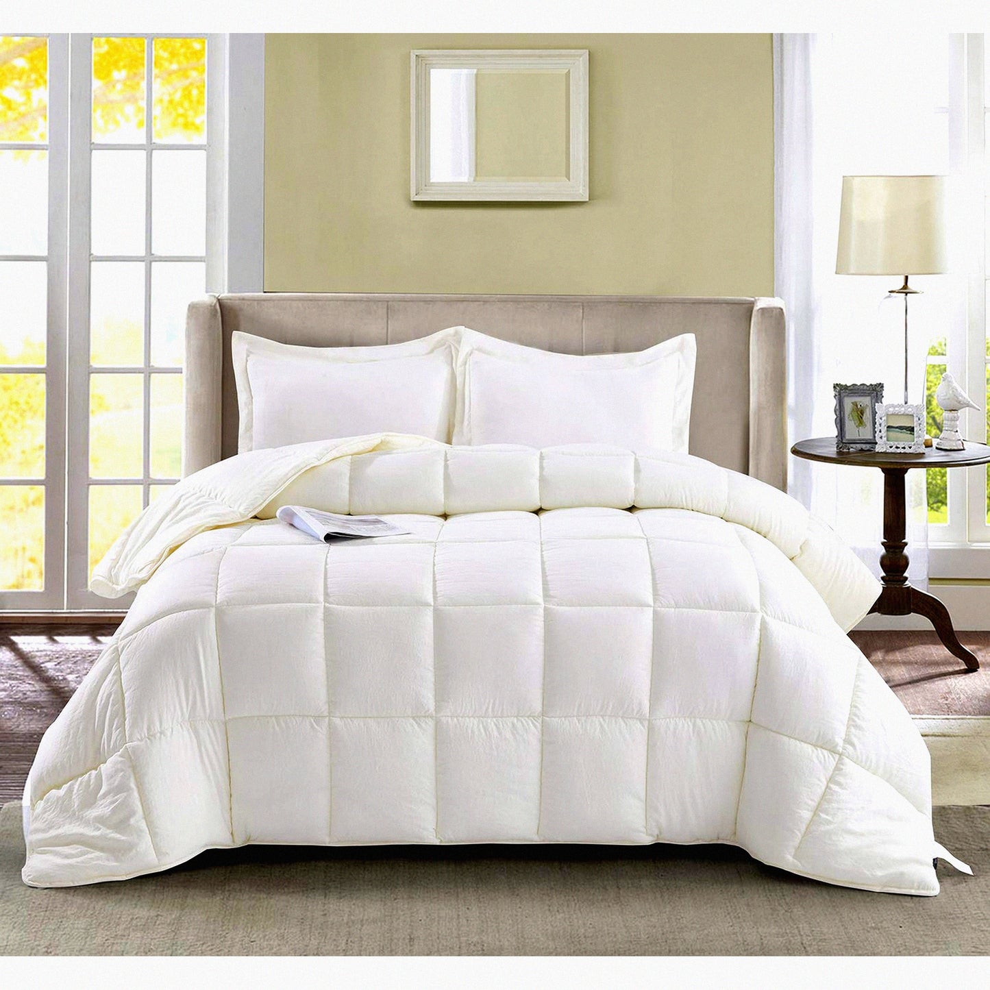 Farmhouse Chic All Season Comforter - Twin Ivory - Prewashed Down Alternative Duvet Insert - Quilted with Corner Tabs - Box Stitched 250GSM Fiberfill - 3pc Set